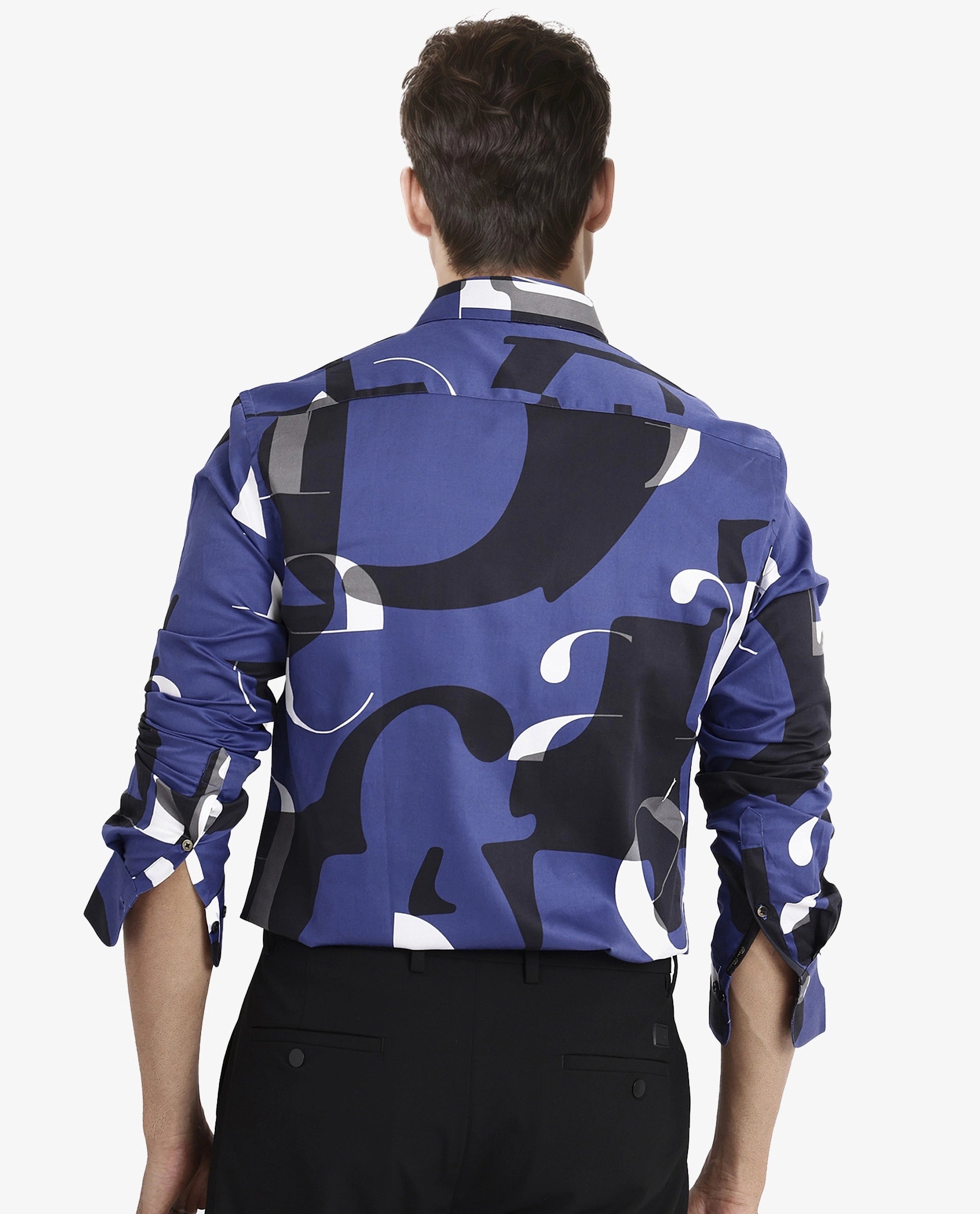 Rare Rabbit Men's Canton Blue Full Sleeves Abstract Print Statement Shirt