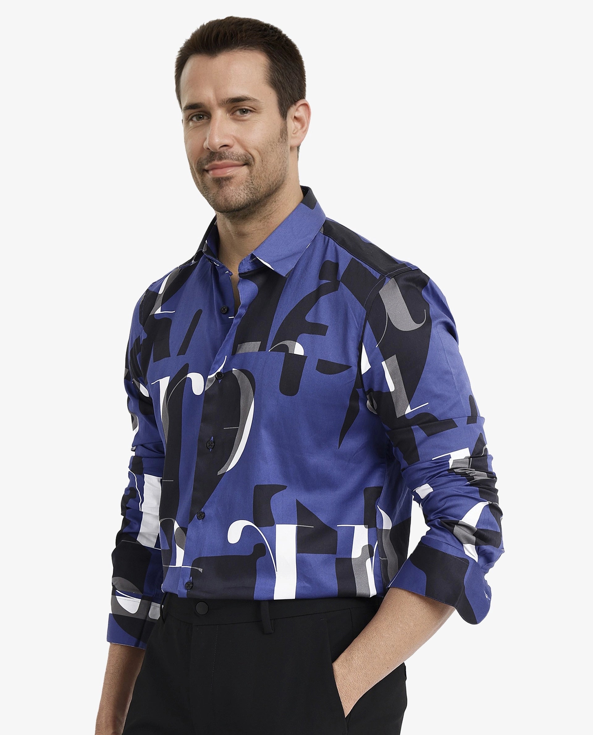 Rare Rabbit Men's Canton Blue Full Sleeves Abstract Print Statement Shirt
