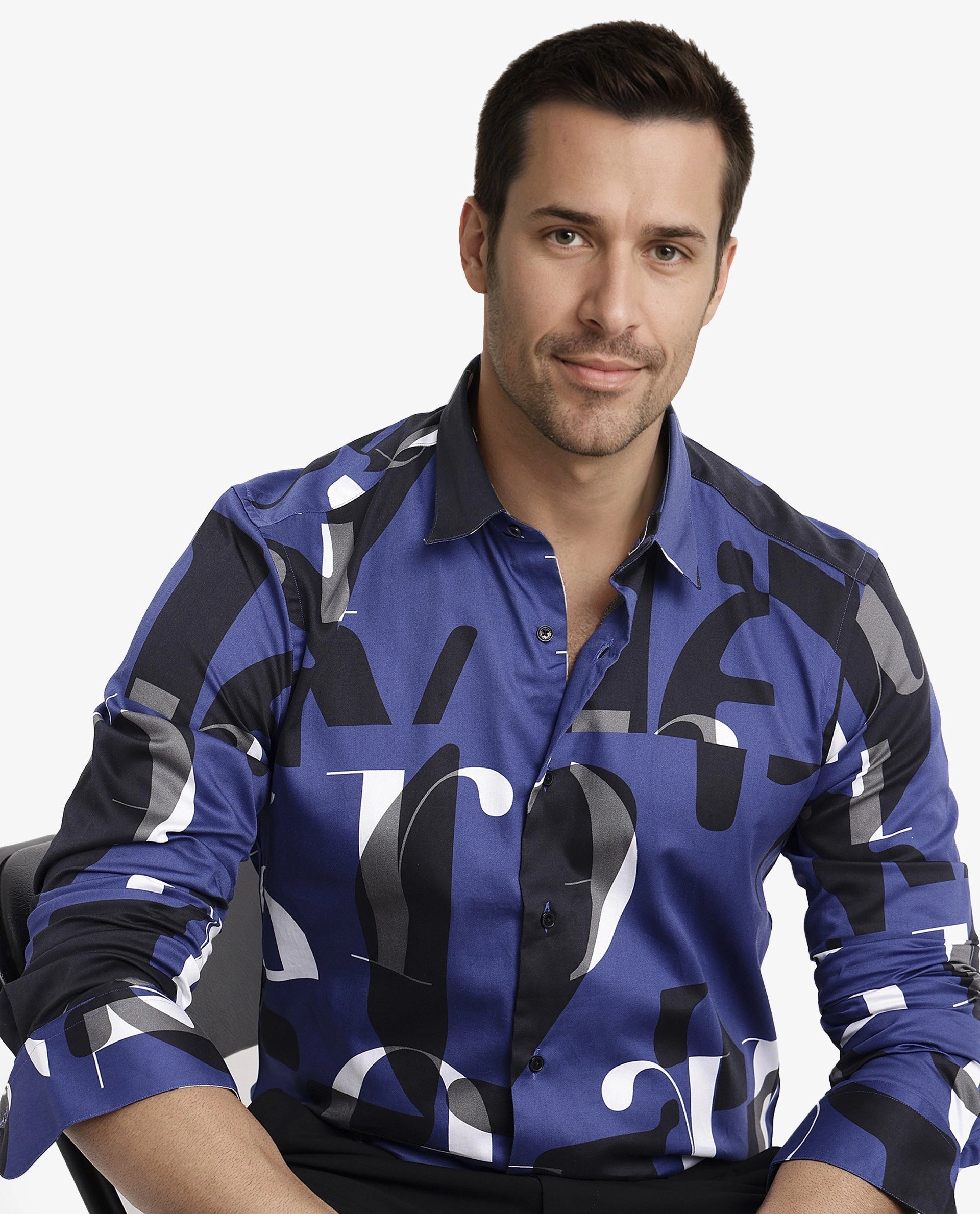 Rare Rabbit Men's Canton Blue Full Sleeves Abstract Print Statement Shirt