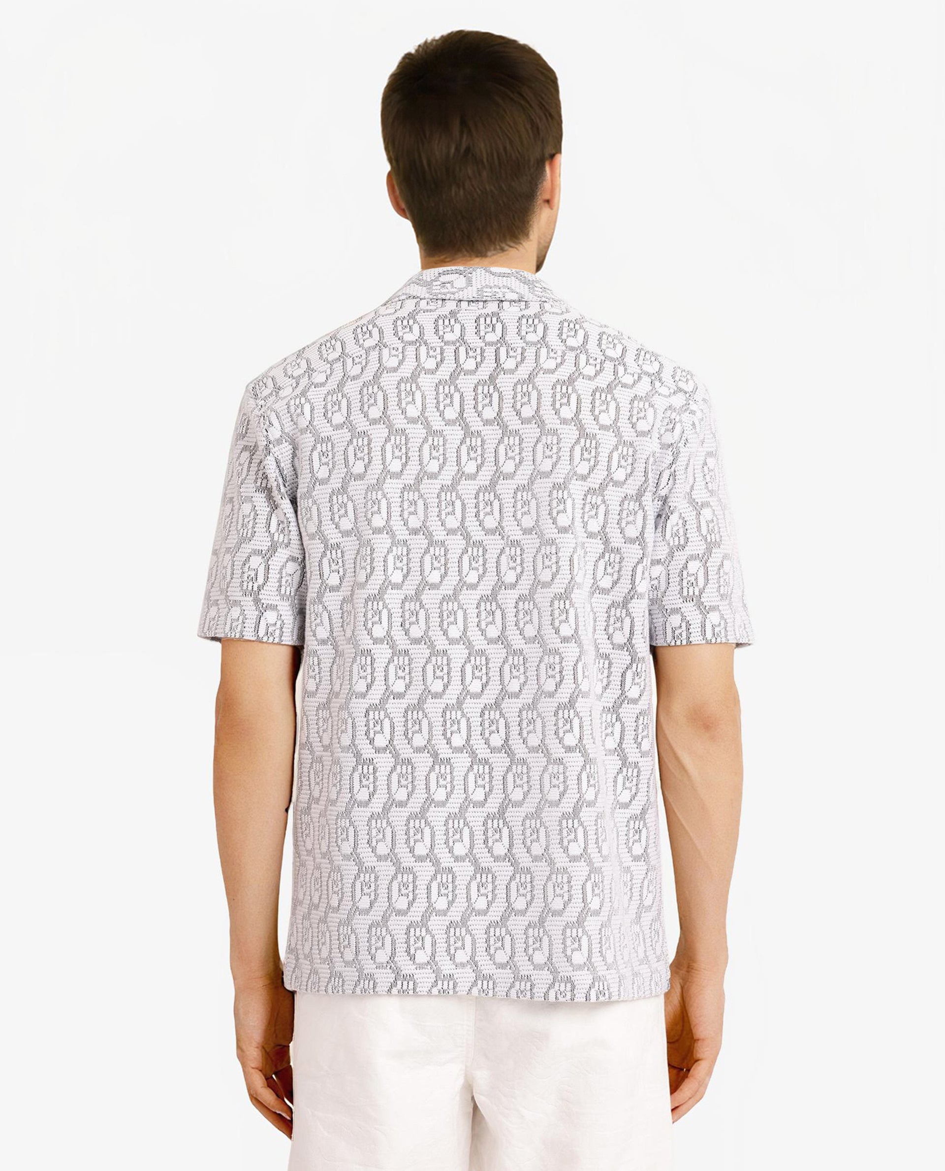 Rare Rabbit Men Canyon Off White Cotton Poly Fabric Short Sleeve Geometric Print Jacquard Shirt