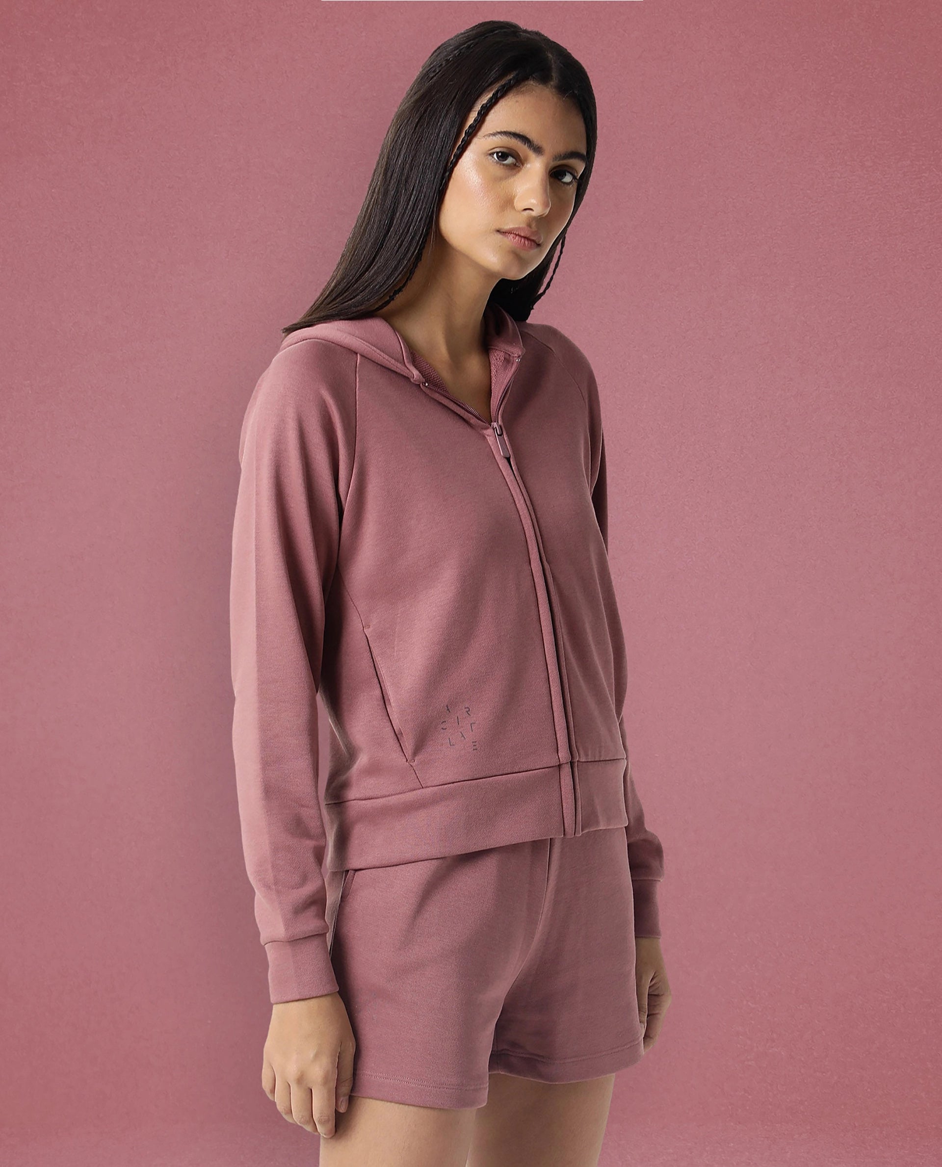 Rareism Women Capper Dark Pink Cotton Blend Fabric Full Sleeves Solid Hooded Jacket