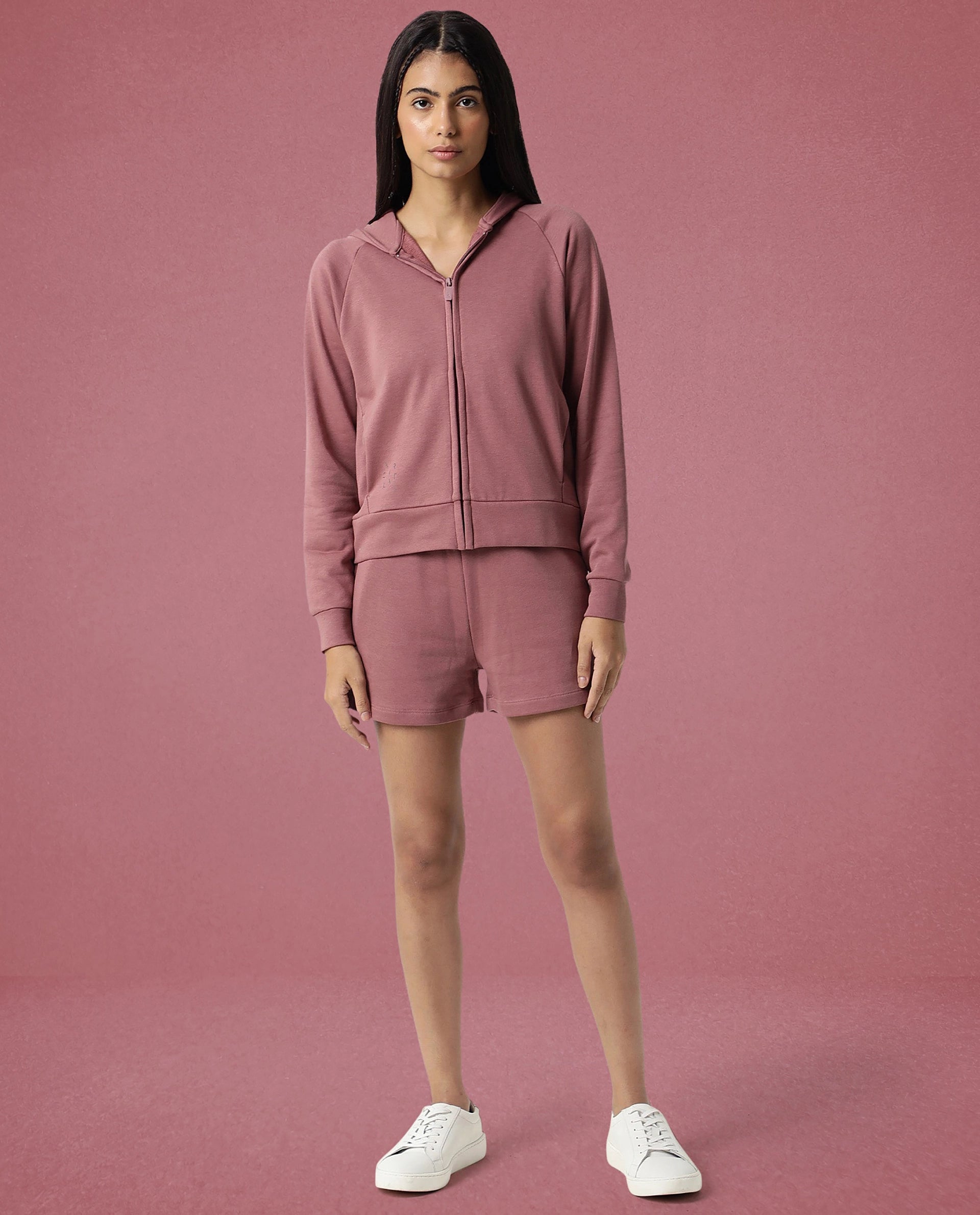 Rareism Women Capper Dark Pink Cotton Blend Fabric Full Sleeves Solid Hooded Jacket