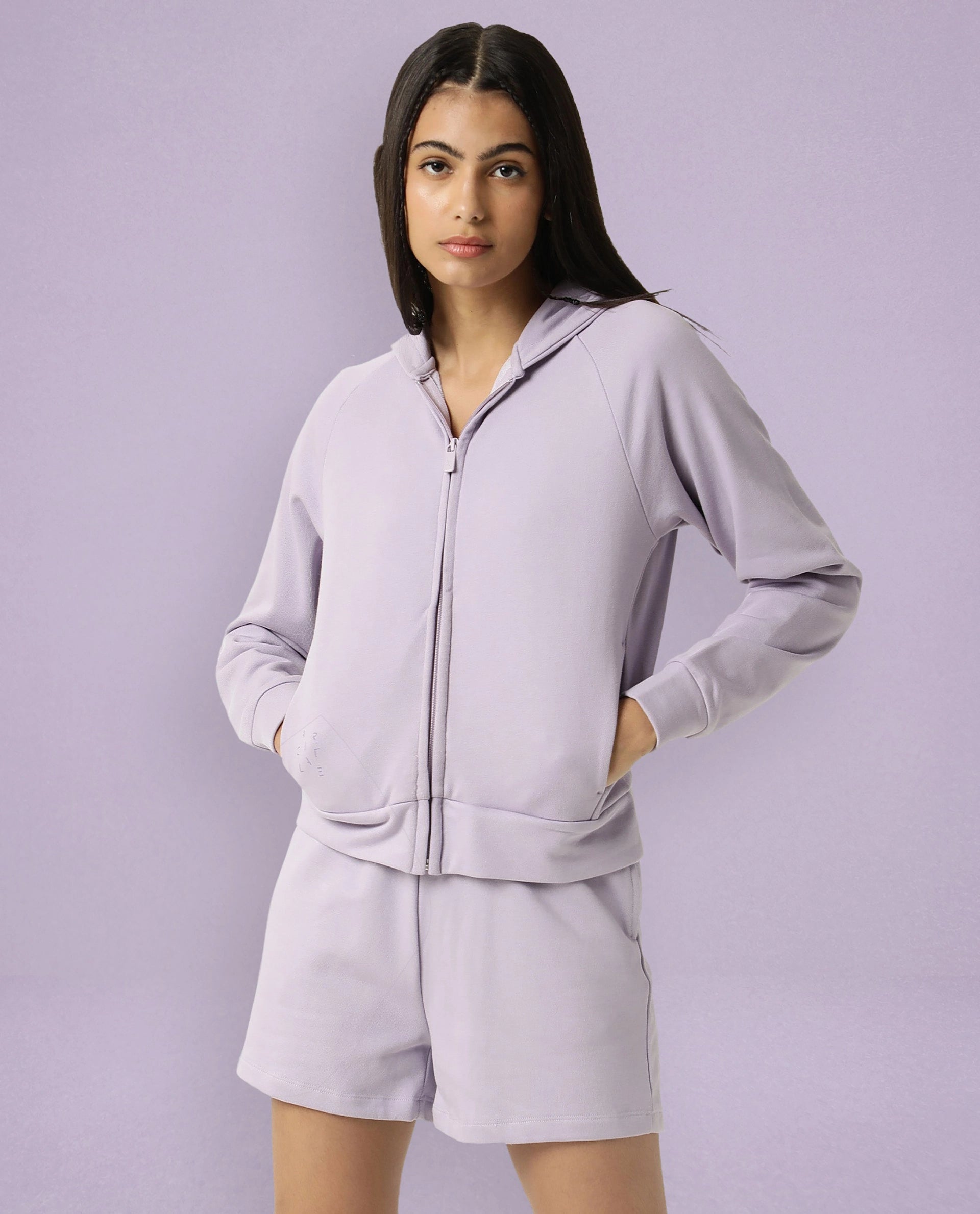 Rareism Women Capper Light Pink Cotton Blend Fabric Full Sleeves Solid Hooded Jacket