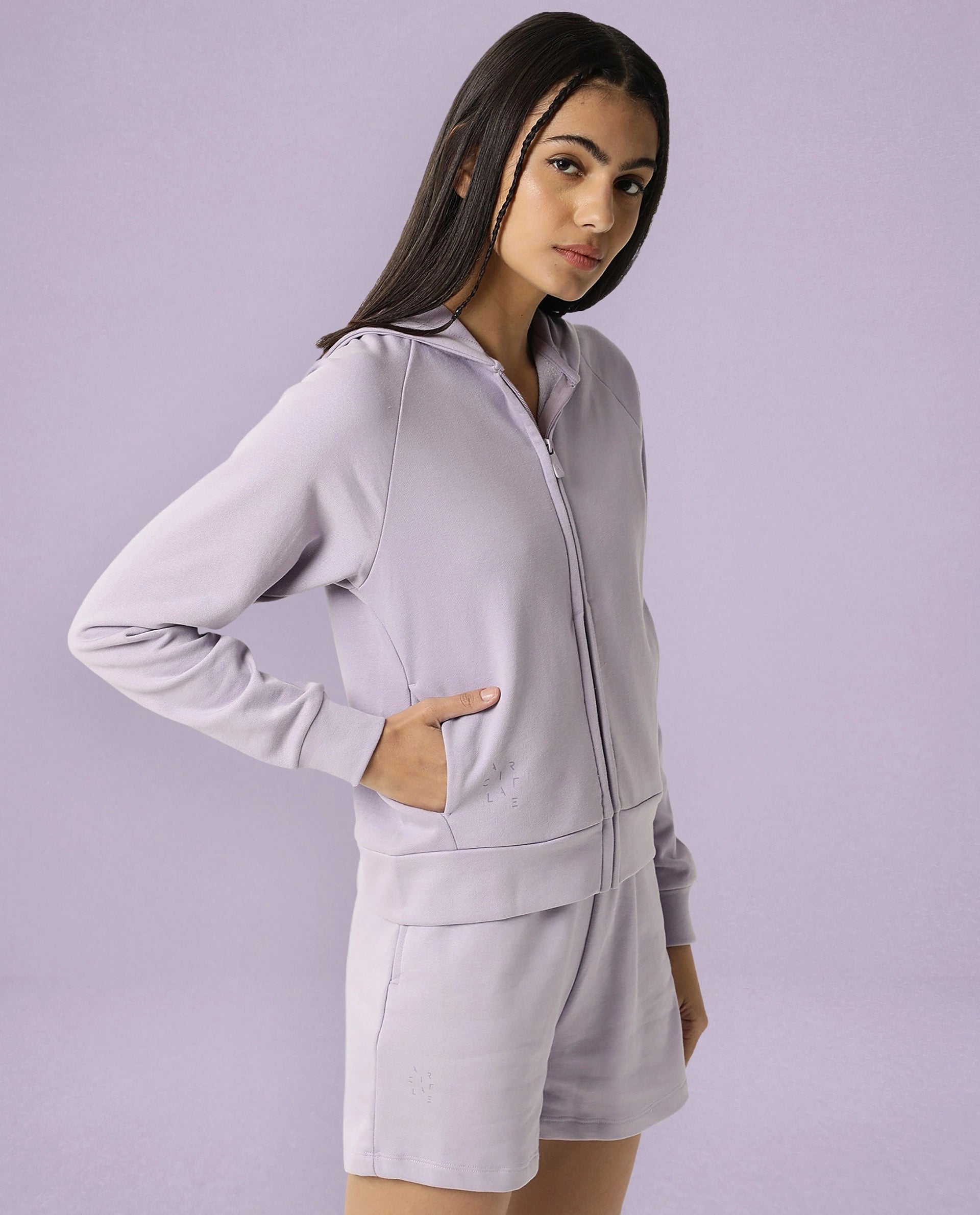 Rareism Women Capper Light Pink Cotton Blend Fabric Full Sleeves Solid Hooded Jacket