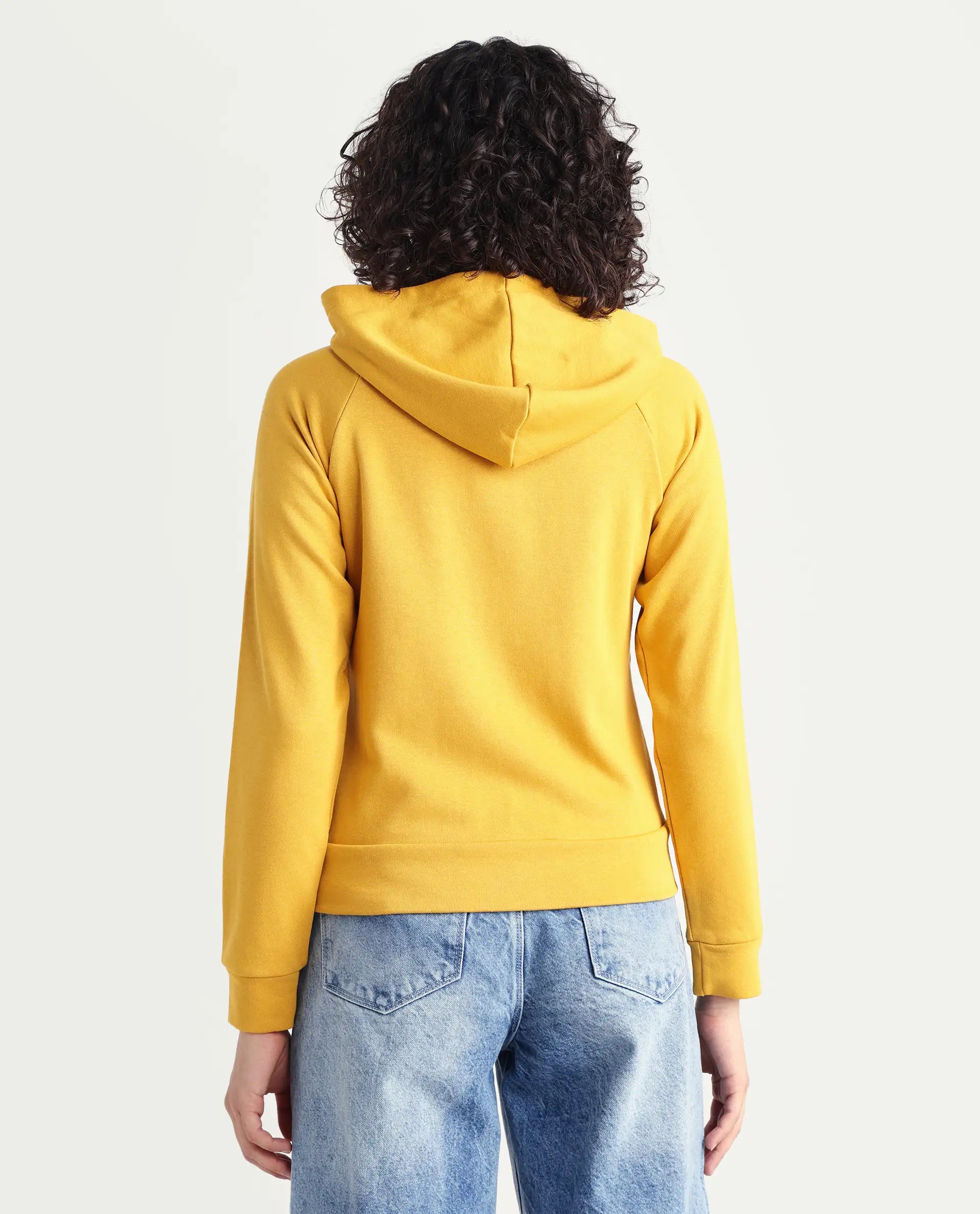 Rareism Women's Medium Weight Terry 290 Gsm Cotton Blend Hooded Plain Regular Fit Jacket