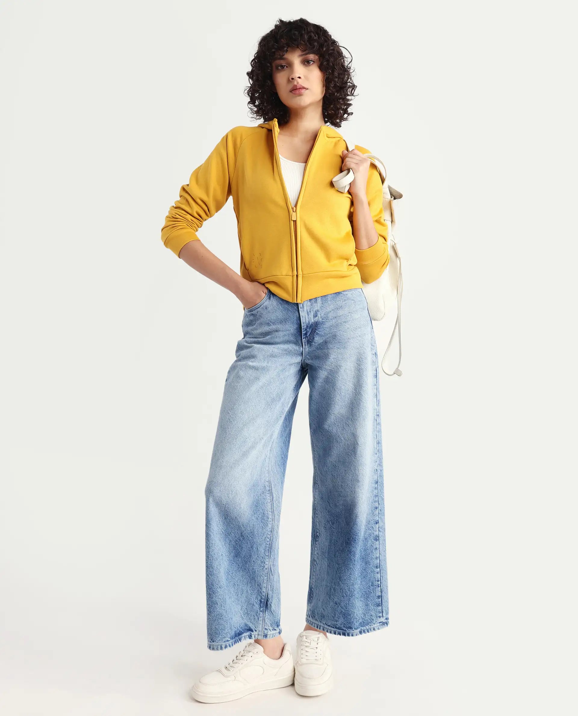 Rareism Women's Medium Weight Terry 290 Gsm Cotton Blend Hooded Plain Regular Fit Jacket