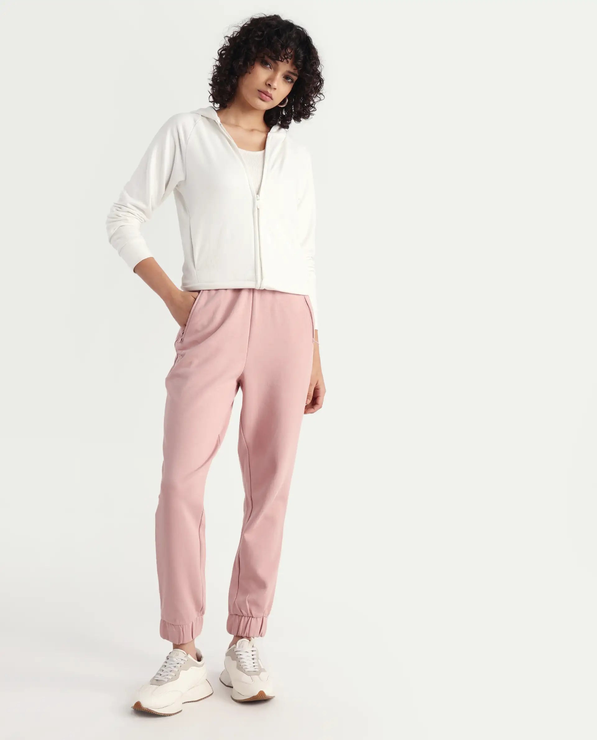 Rareism Women's Medium Weight Terry 290 Gsm Cotton Blend Hooded Plain Regular Fit Jacket