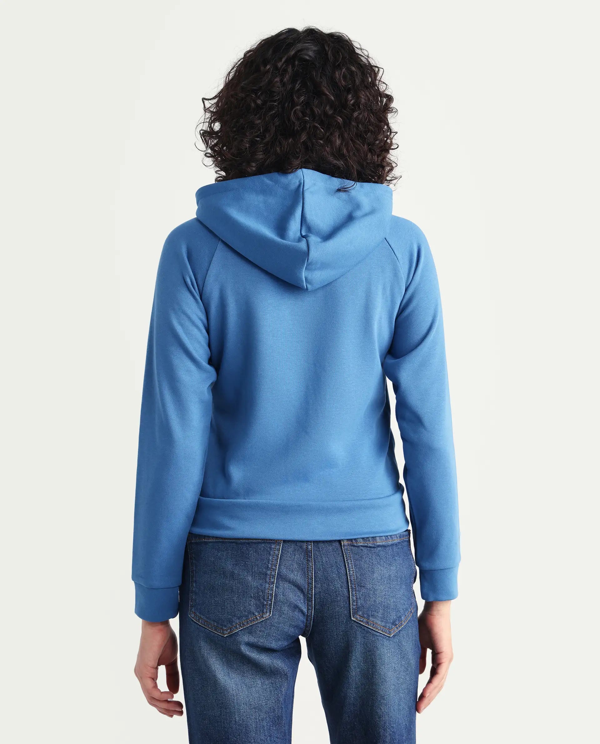 Rareism Women's Medium Weight Terry 290 Gsm Cotton Blend Hooded Plain Regular Fit Jacket