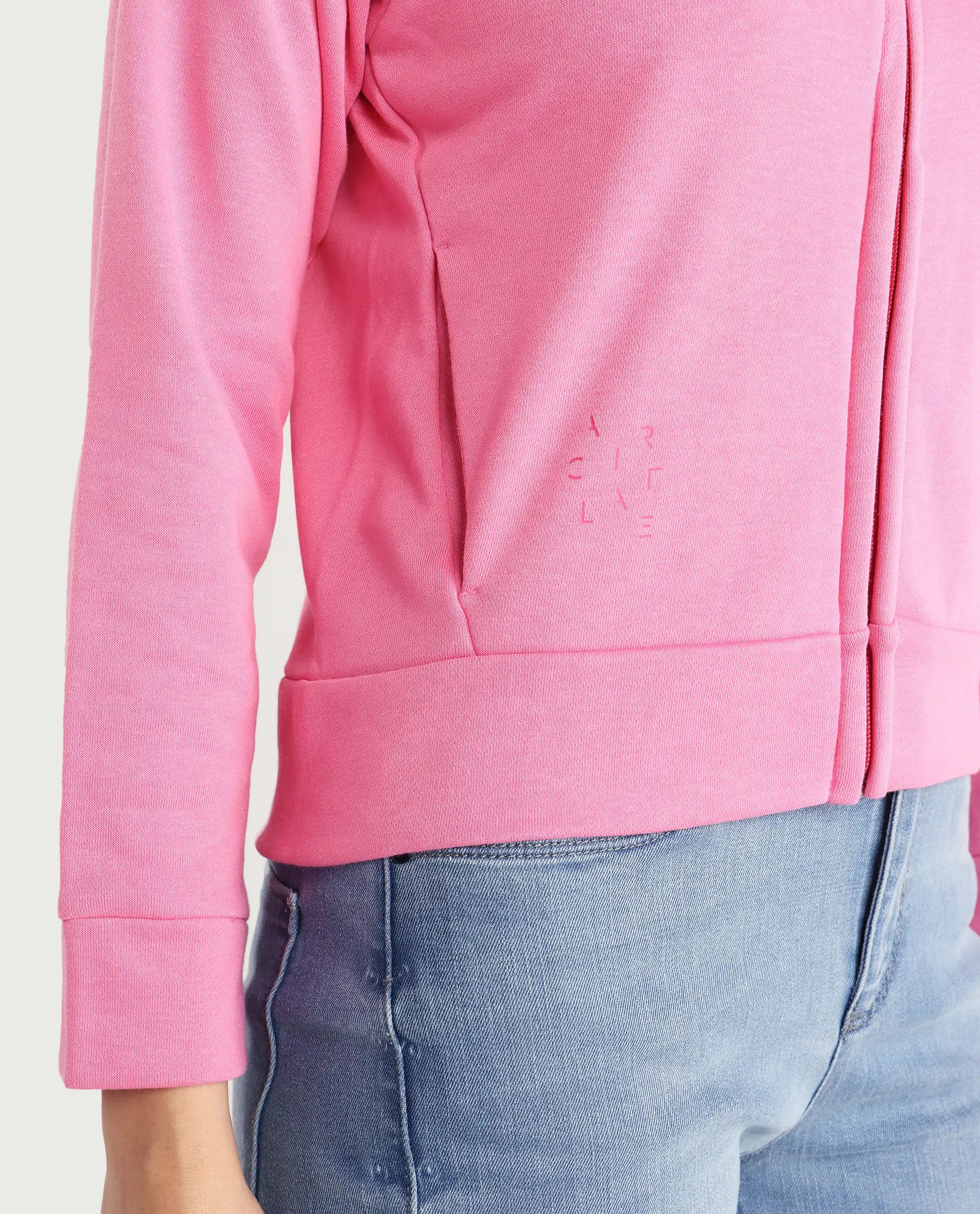 Rareism Women's Medium Weight Terry 290 Gsm Cotton Blend Hooded Plain Regular Fit Jacket