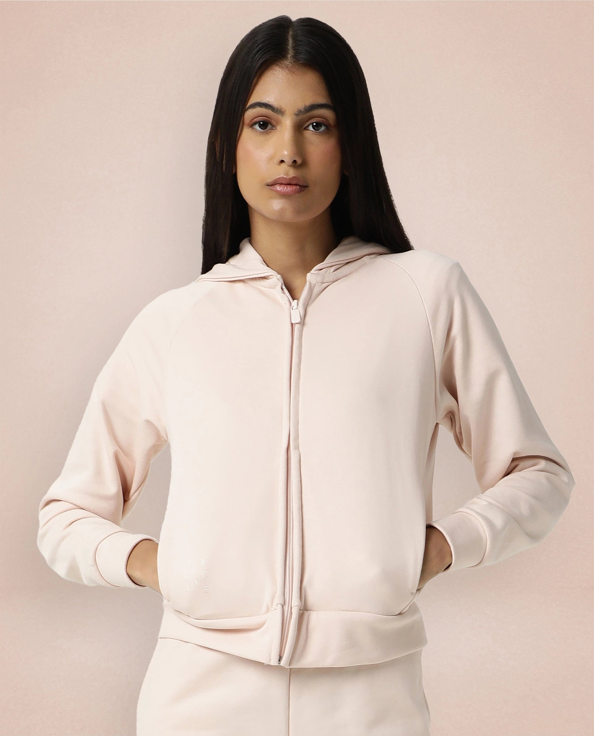 Rareism Women Capper Pink Cotton Blend Fabric Full Sleeves Solid Hooded Jacket