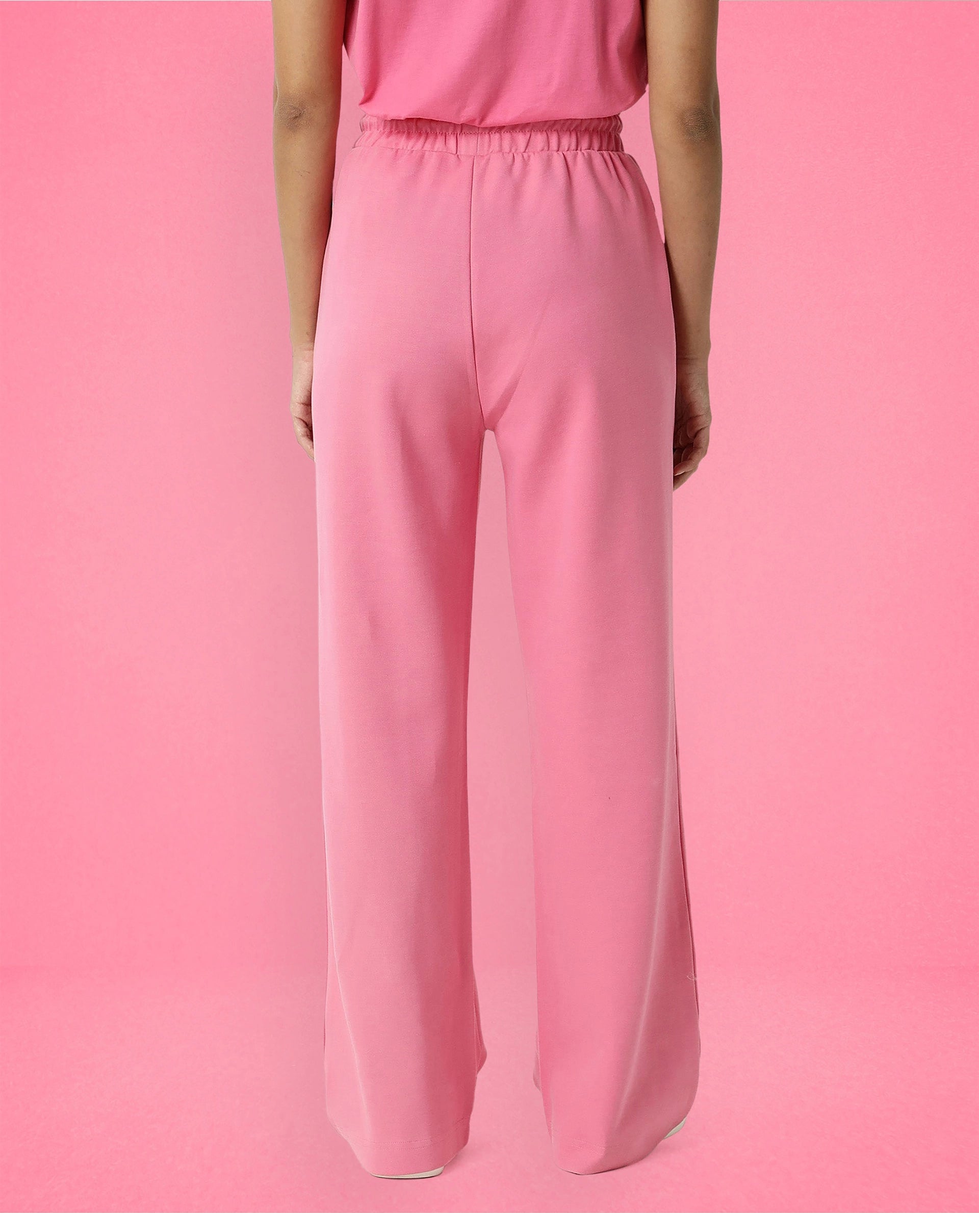 Rareism Women Capsule Flouroscent Pink Cotton Blend Fabric Relaxed Fit Solid Mid Rise Ankle Length Track Pant