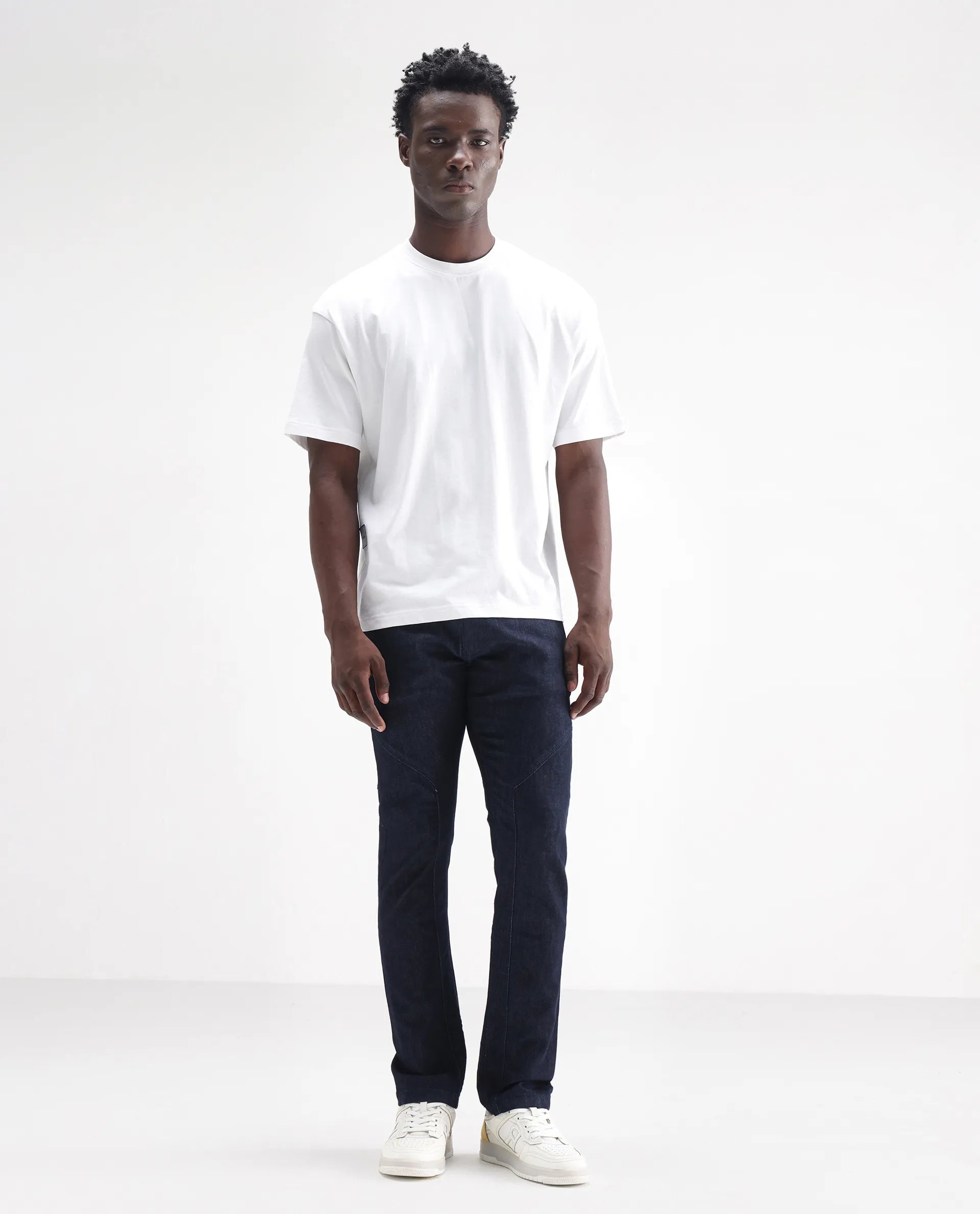 Rare Rabbit Men's Cardiff Blue Cotton Plain Hawk Slim Fit Jeans