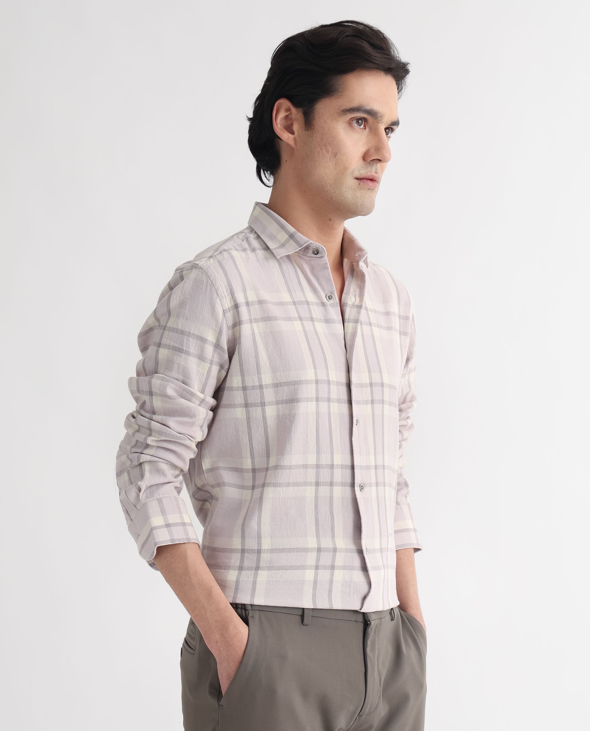 Rare Rabbit Men's Cardin Pastel Purple Cotton Fabric Full Sleeves Checks Shirt