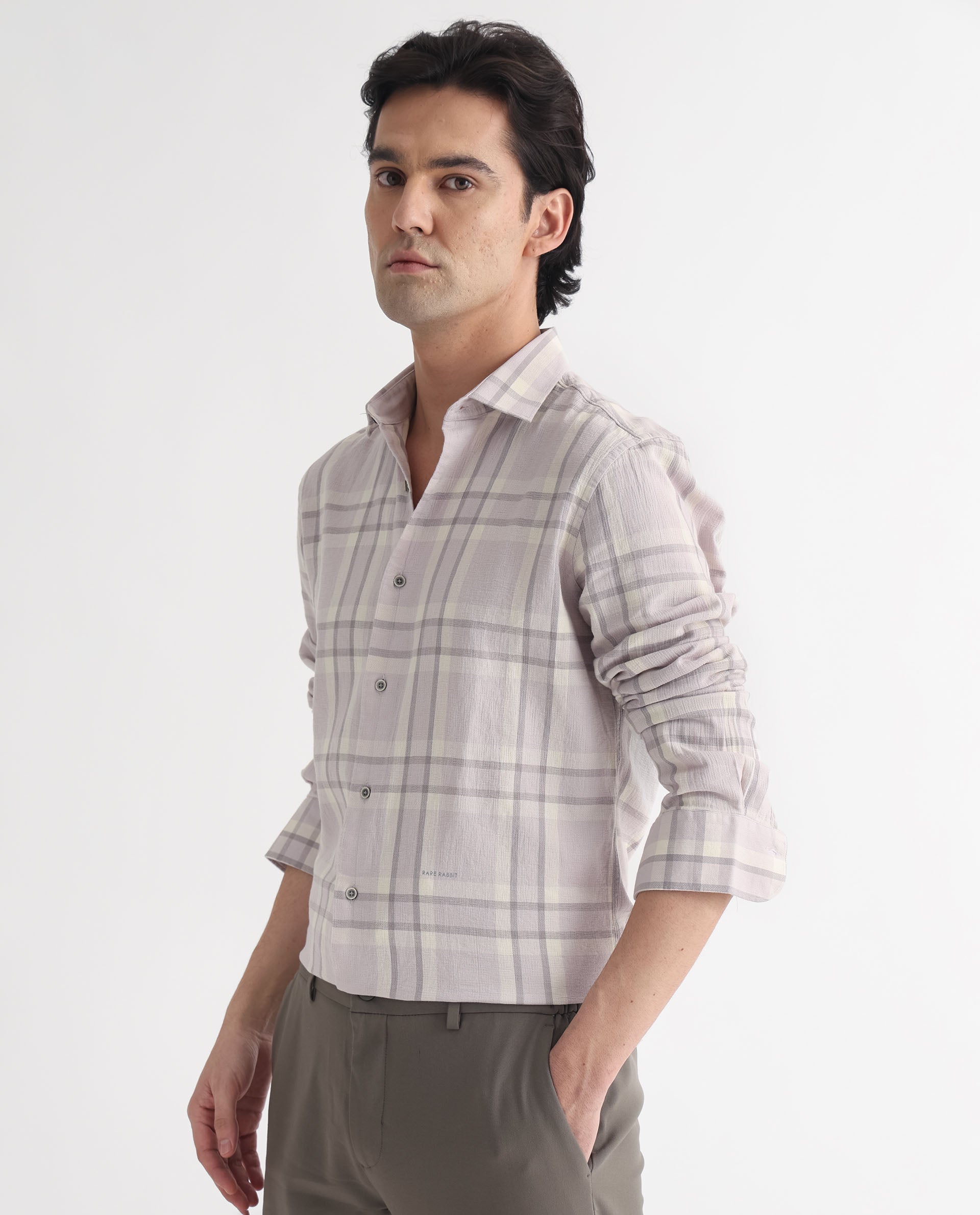 Rare Rabbit Men's Cardin Pastel Purple Cotton Fabric Full Sleeves Checks Shirt