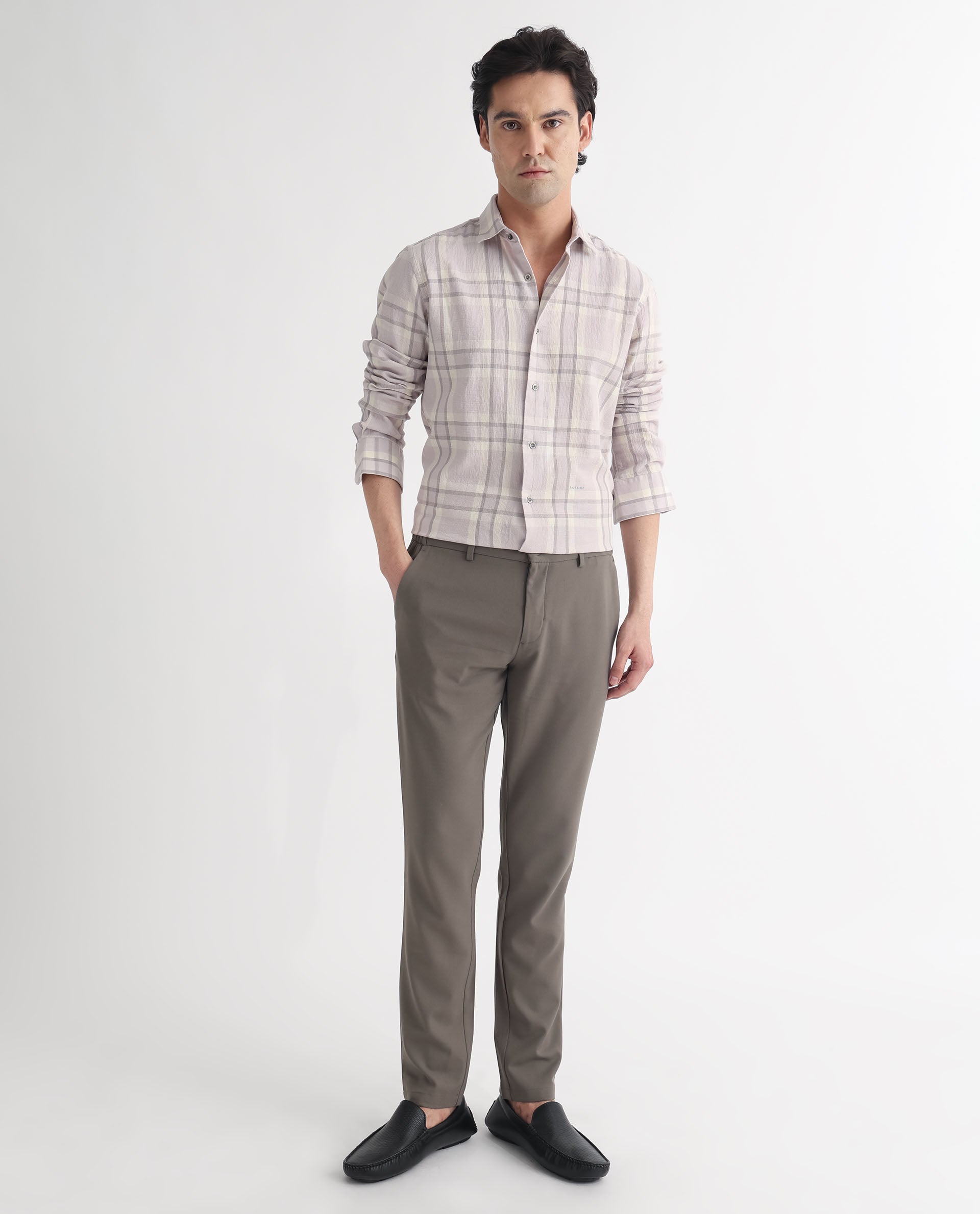 Rare Rabbit Men's Cardin Pastel Purple Cotton Fabric Full Sleeves Checks Shirt