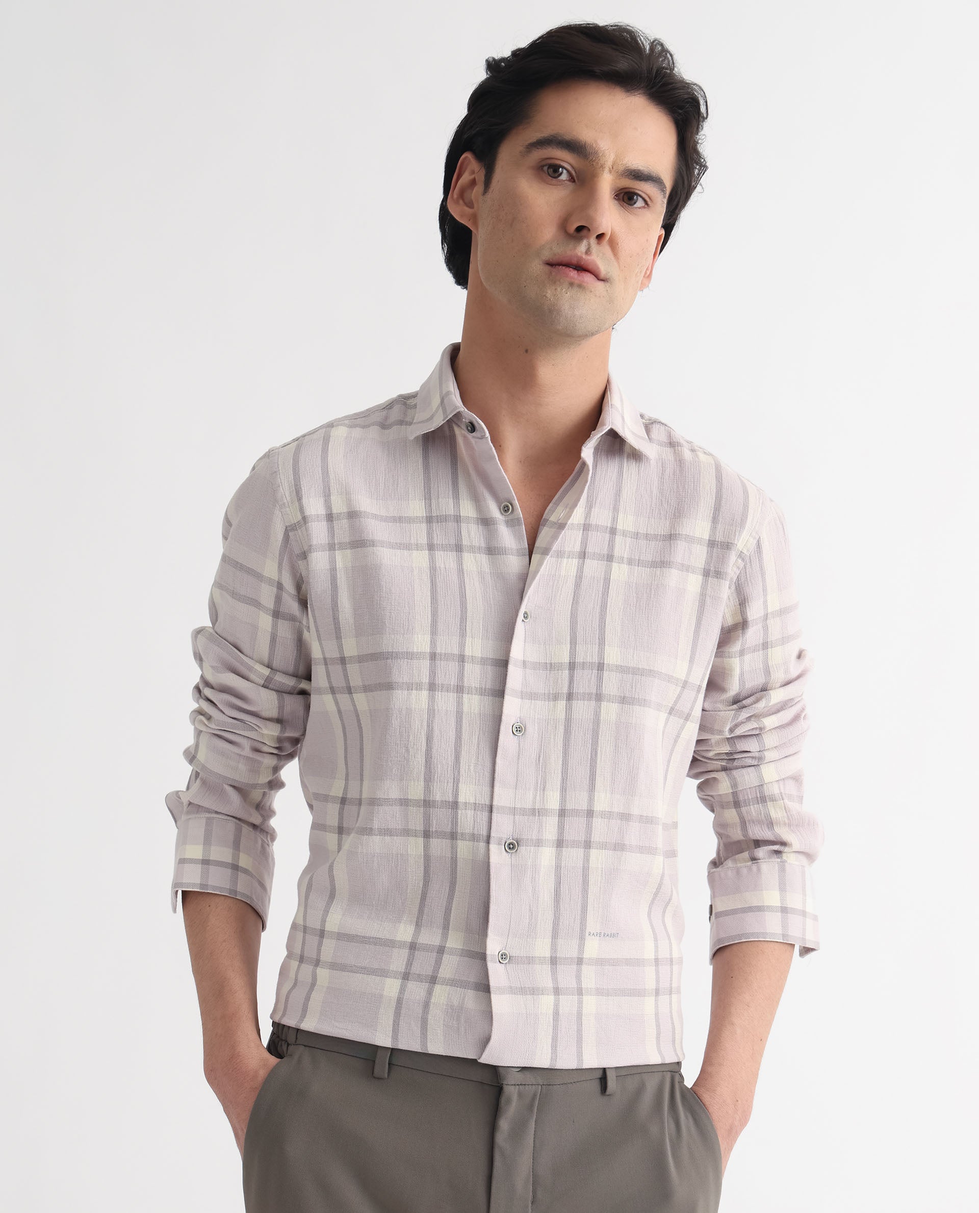 Rare Rabbit Men's Cardin Pastel Purple Cotton Fabric Full Sleeves Checks Shirt