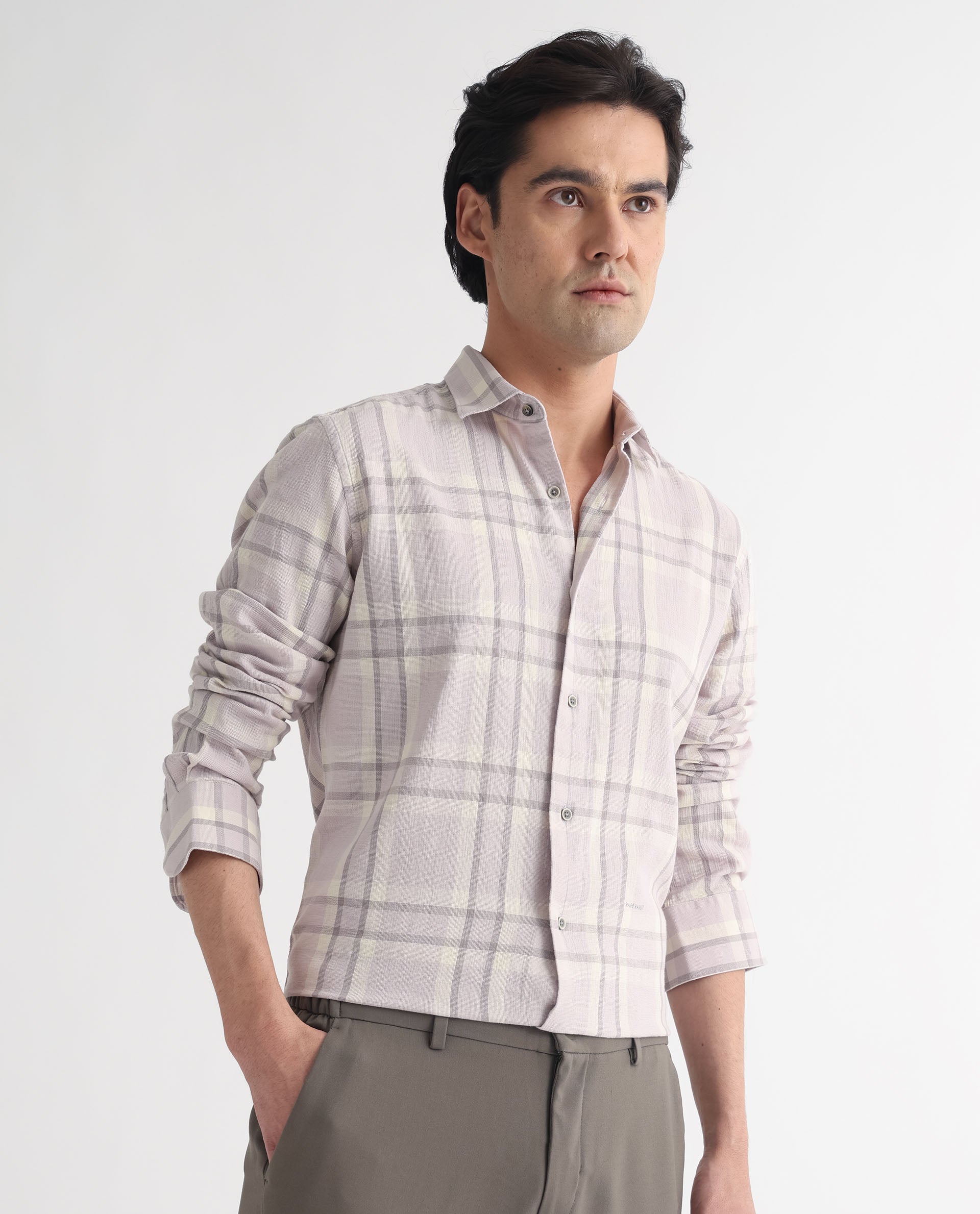 Rare Rabbit Men's Cardin Pastel Purple Cotton Fabric Full Sleeves Checks Shirt