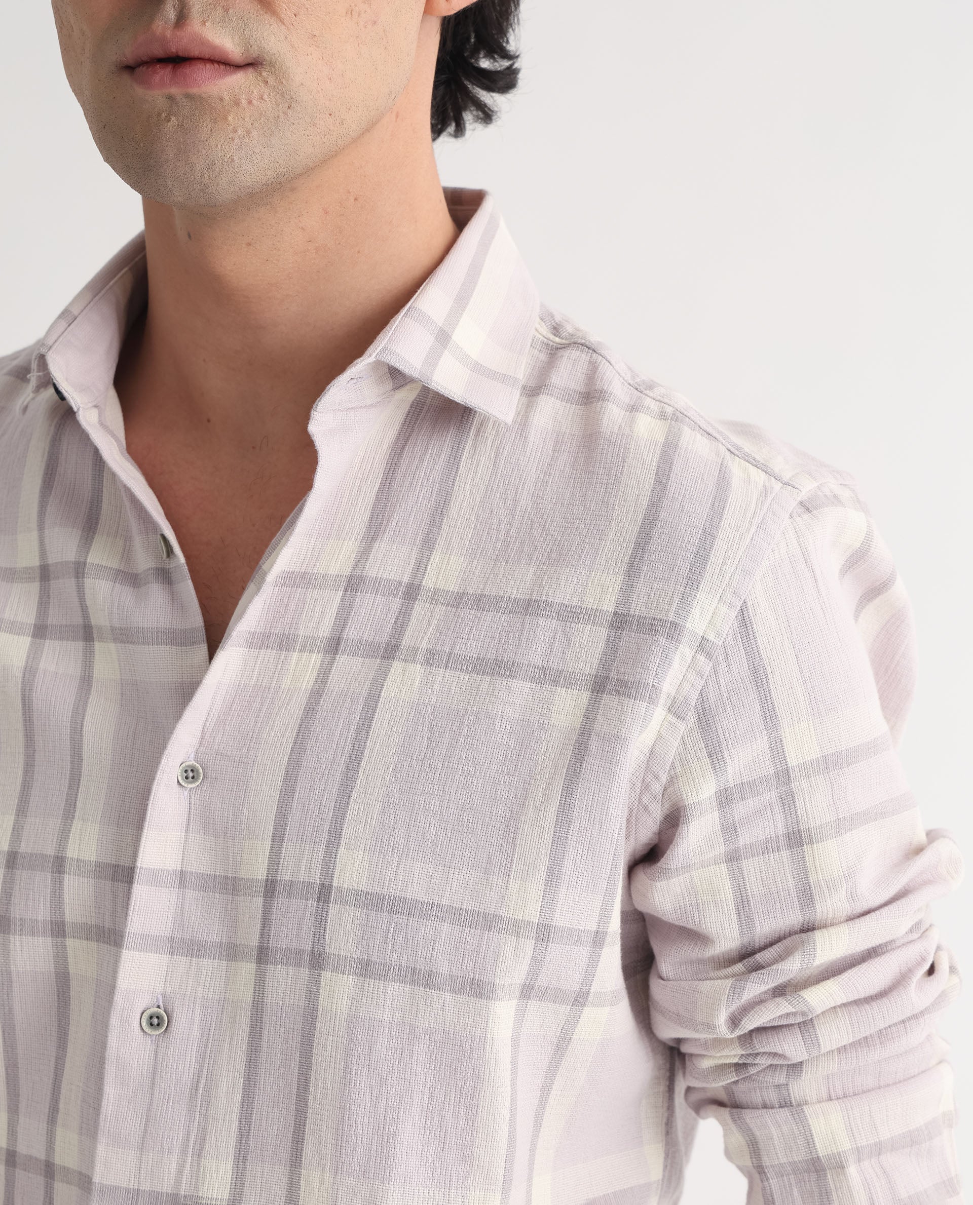 Rare Rabbit Men's Cardin Pastel Purple Cotton Fabric Full Sleeves Checks Shirt