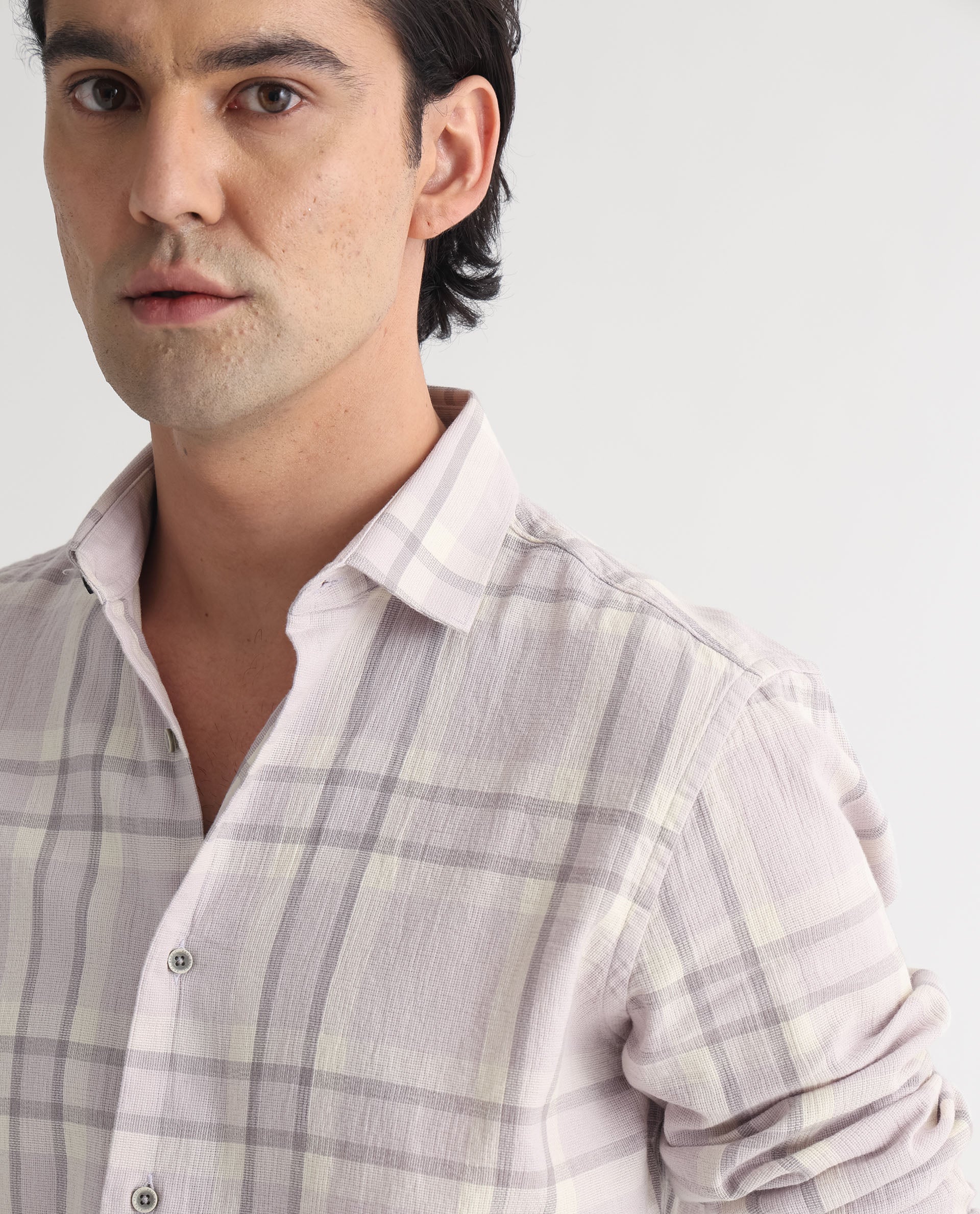 Rare Rabbit Men's Cardin Pastel Purple Cotton Fabric Full Sleeves Checks Shirt