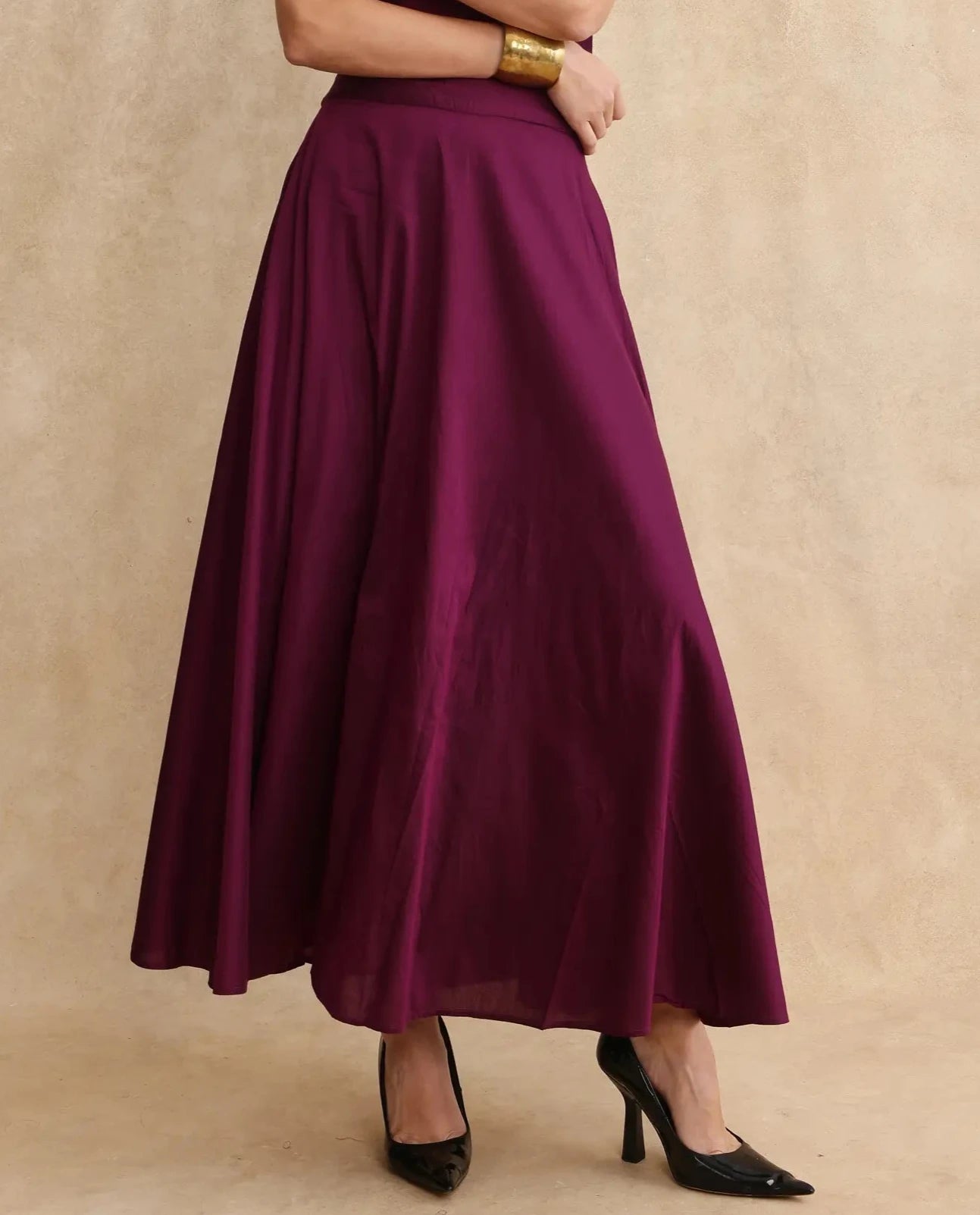 Rareism Women Carfa-B Purple Zipper Closure Flared Maxi Plain Skirt