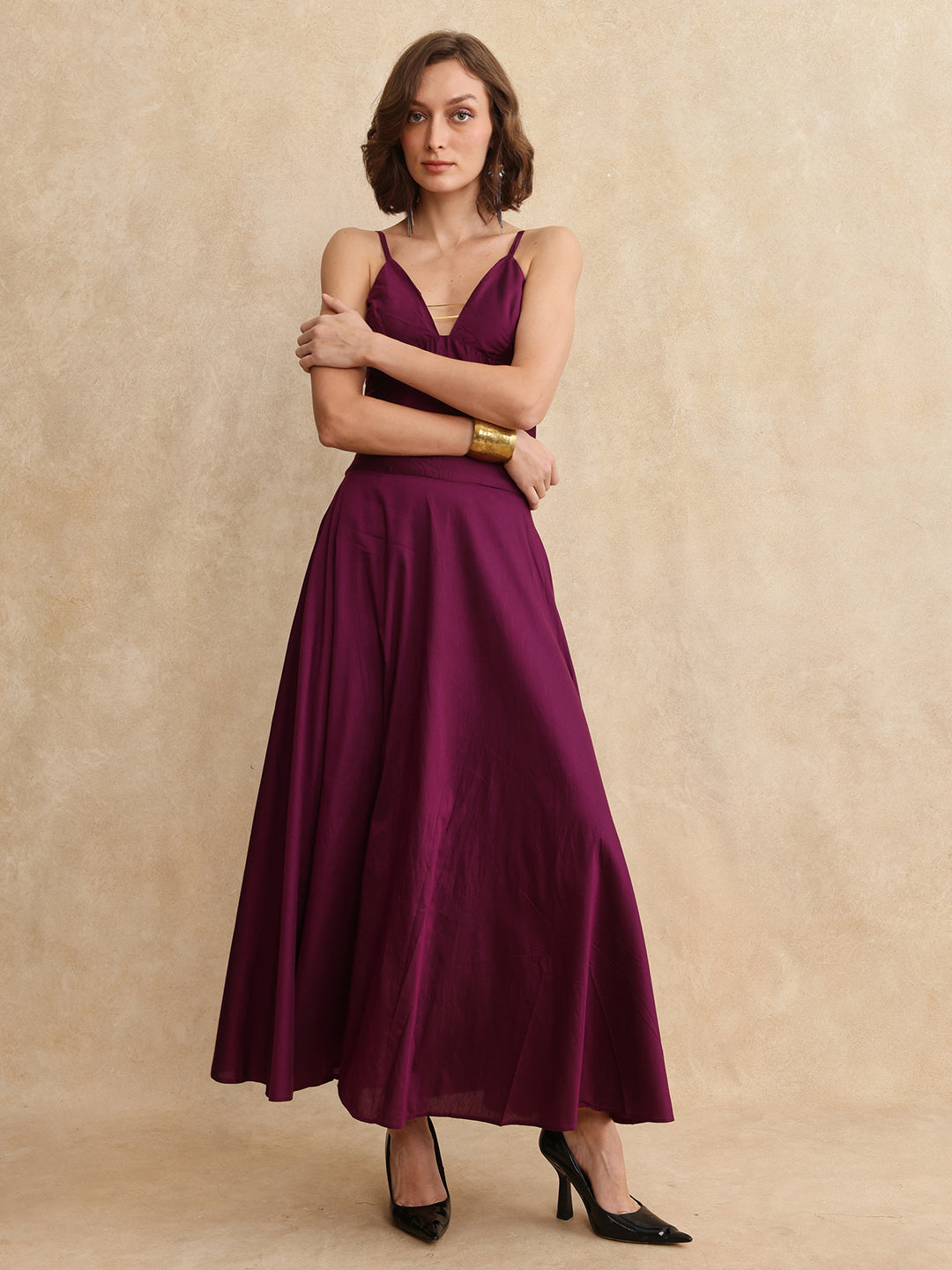 Rareism Women Carfa-B Purple Zipper Closure Flared Maxi Plain Skirt