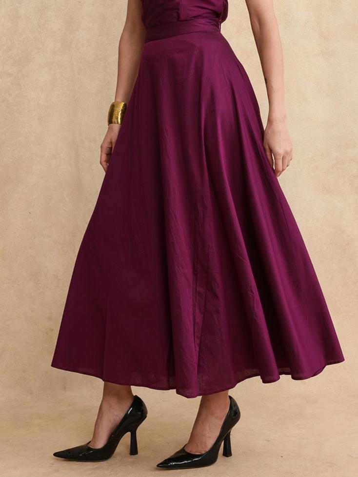 Rareism Women Carfa-B Purple Zipper Closure Flared Maxi Plain Skirt