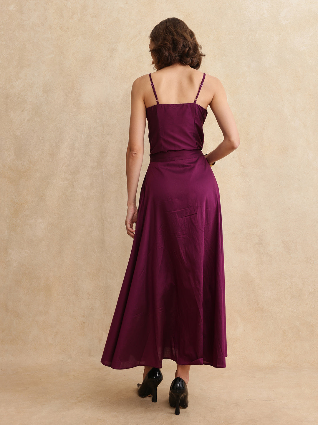 Rareism Women Carfa-B Purple Zipper Closure Flared Maxi Plain Skirt