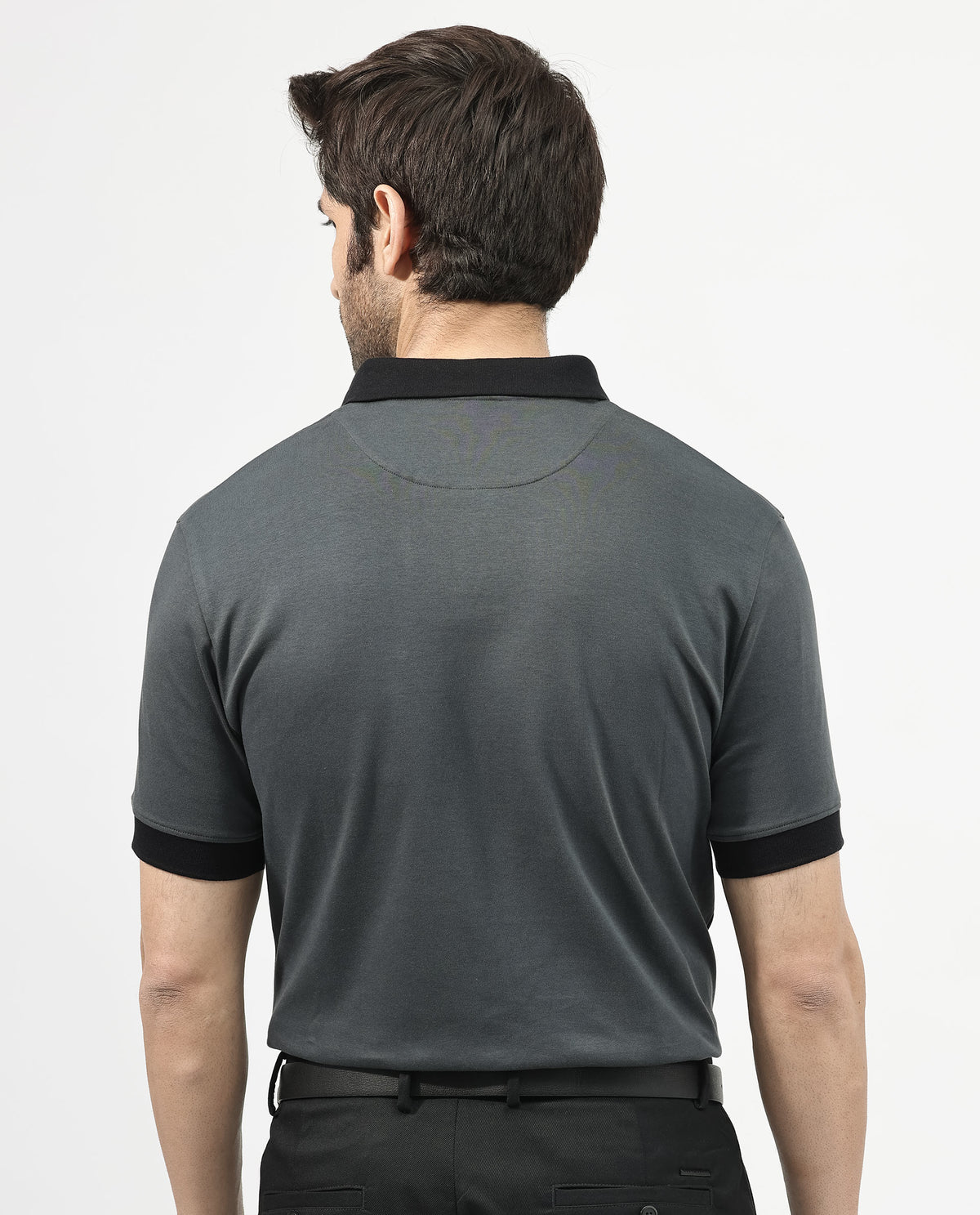 Rare Rabbit Men's Carmelon Dark Grey Cotton Plain Regular Fit Half Sleeve Polo