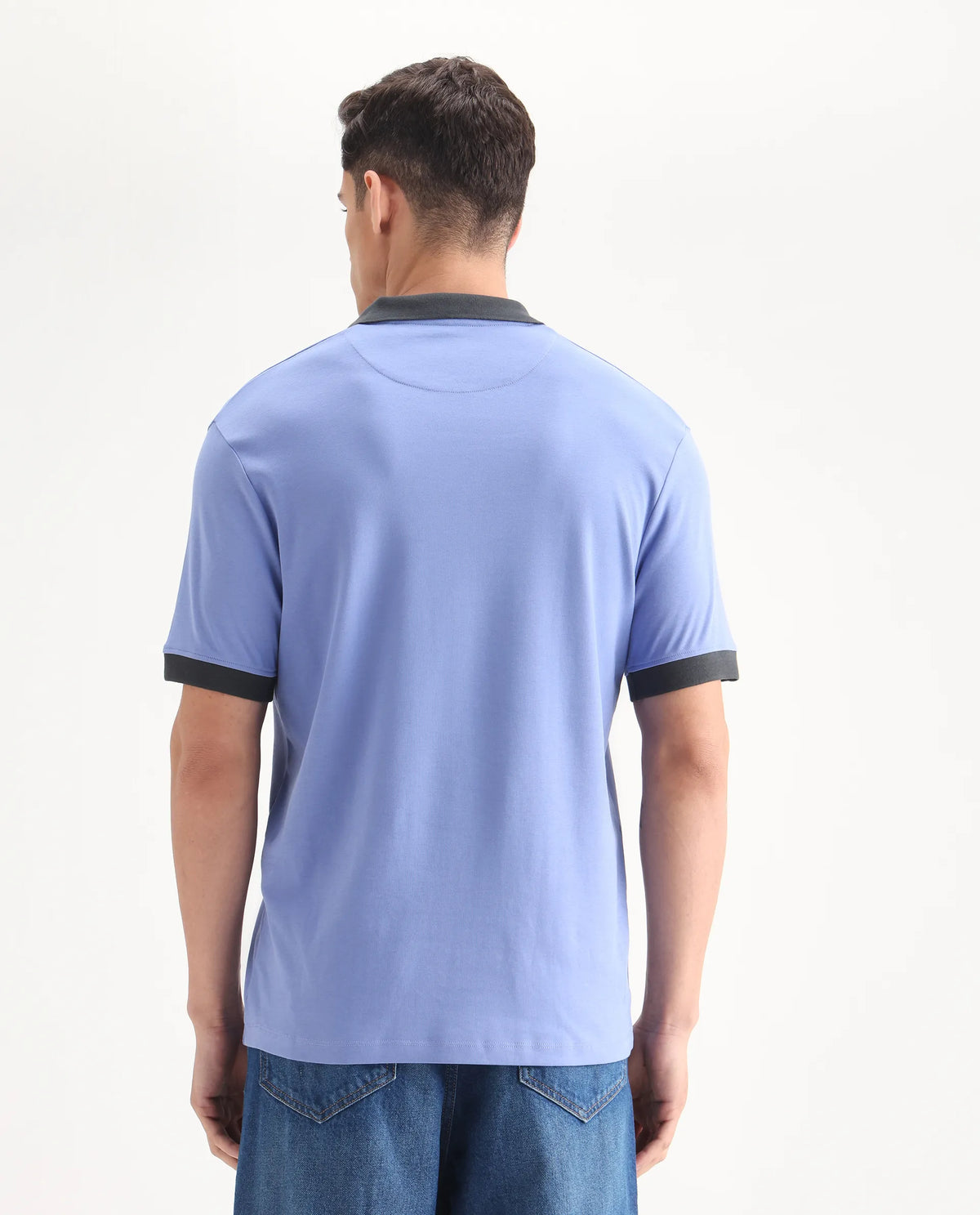 Rare Rabbit Men's Carmelon Pastel Blue Cotton Plain Regular Fit Half Sleeve Polo