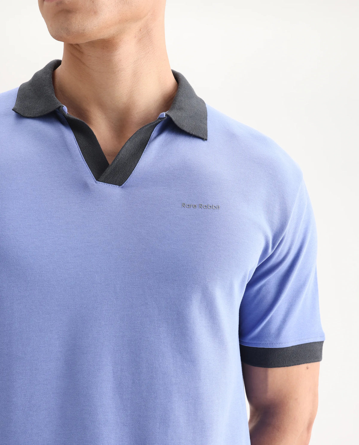 Rare Rabbit Men's Carmelon Pastel Blue Cotton Plain Regular Fit Half Sleeve Polo