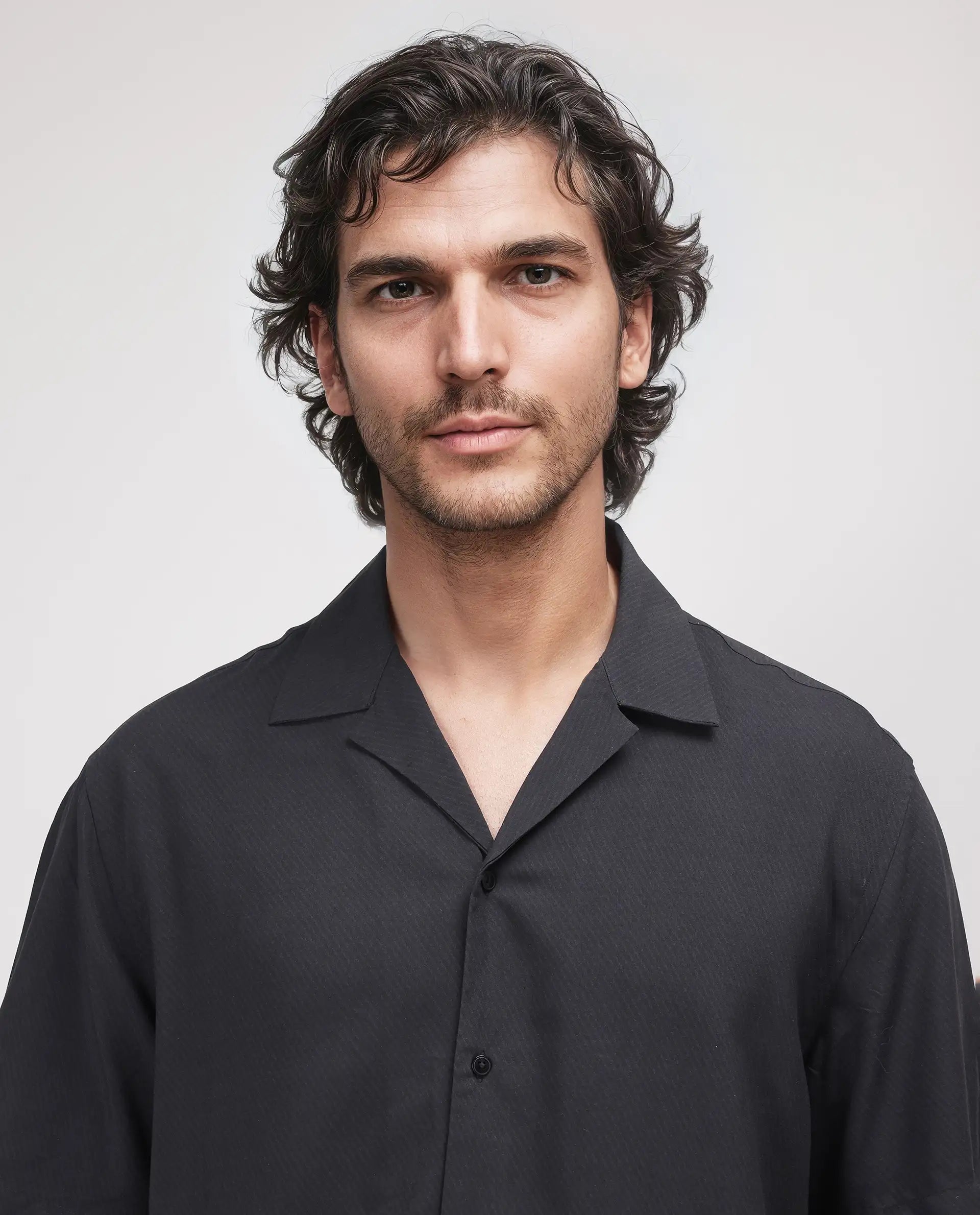 Rare Rabbit Men's Caro-S Black Cotton Fabric Short Sleeve Collared Neck Button Closure Printed Shirt