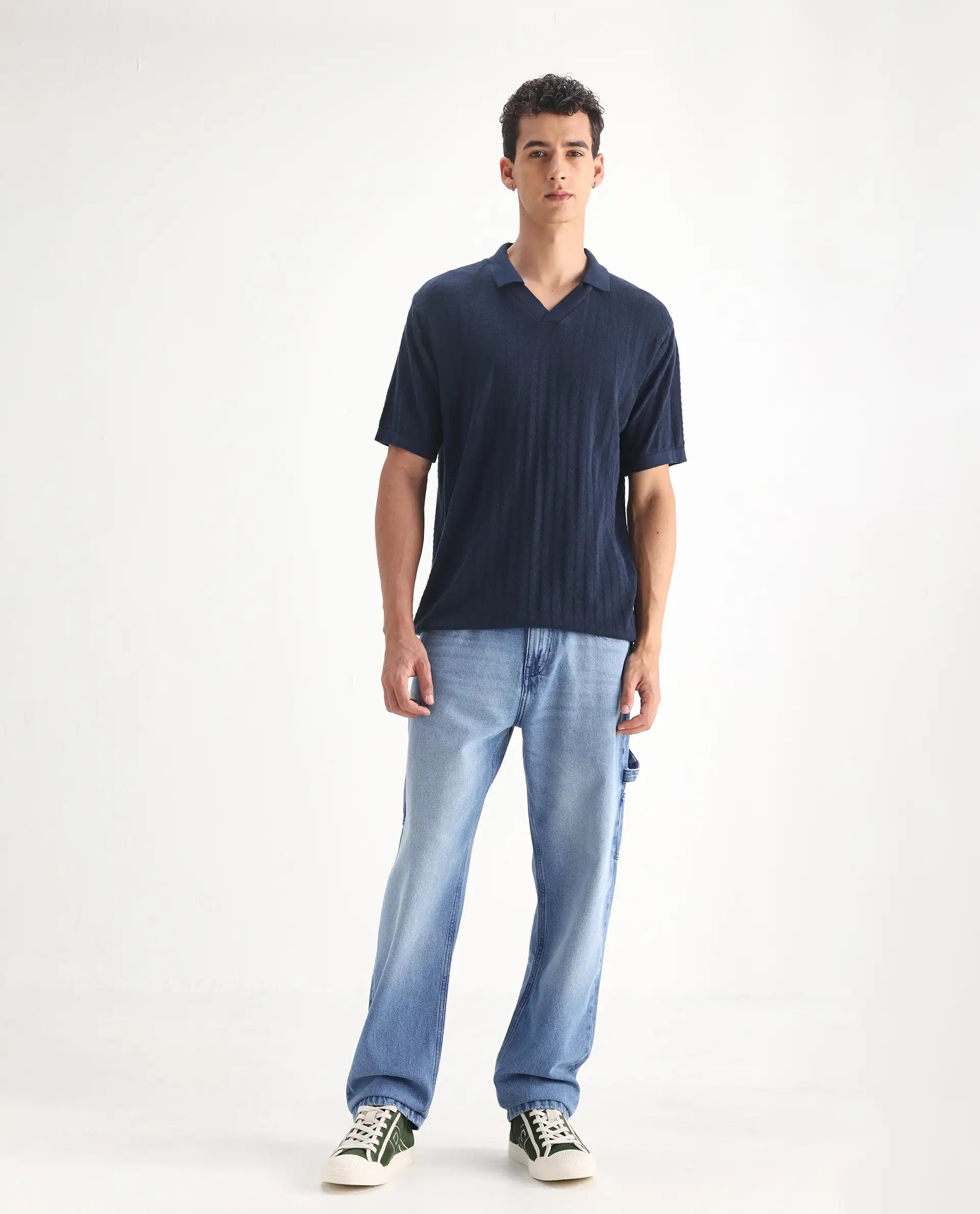 Rare Rabbit Men's Carpenter-2 Blue Cotton Plain Carpenter Fit Jeans