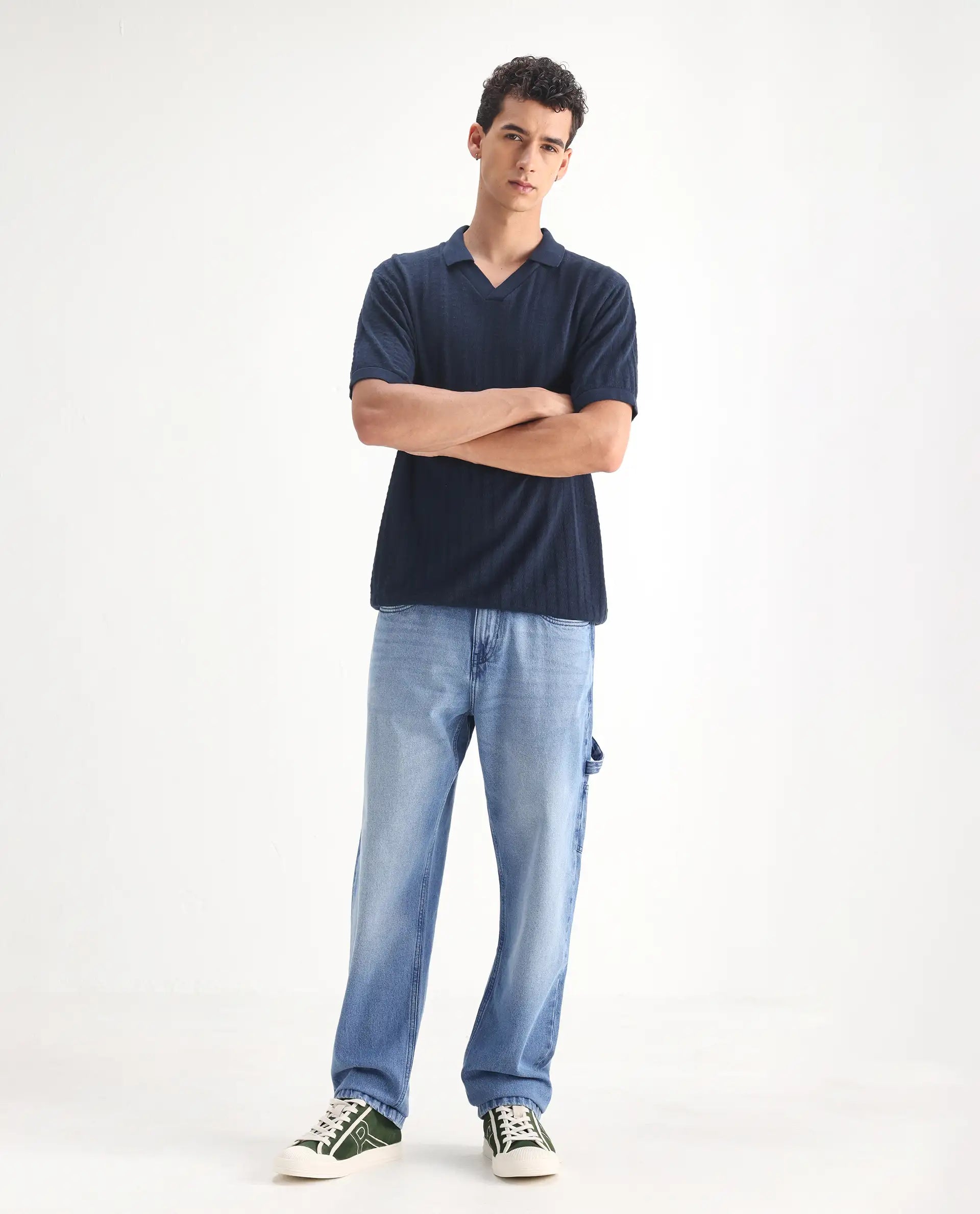 Rare Rabbit Men's Carpenter-2 Blue Cotton Plain Carpenter Fit Jeans