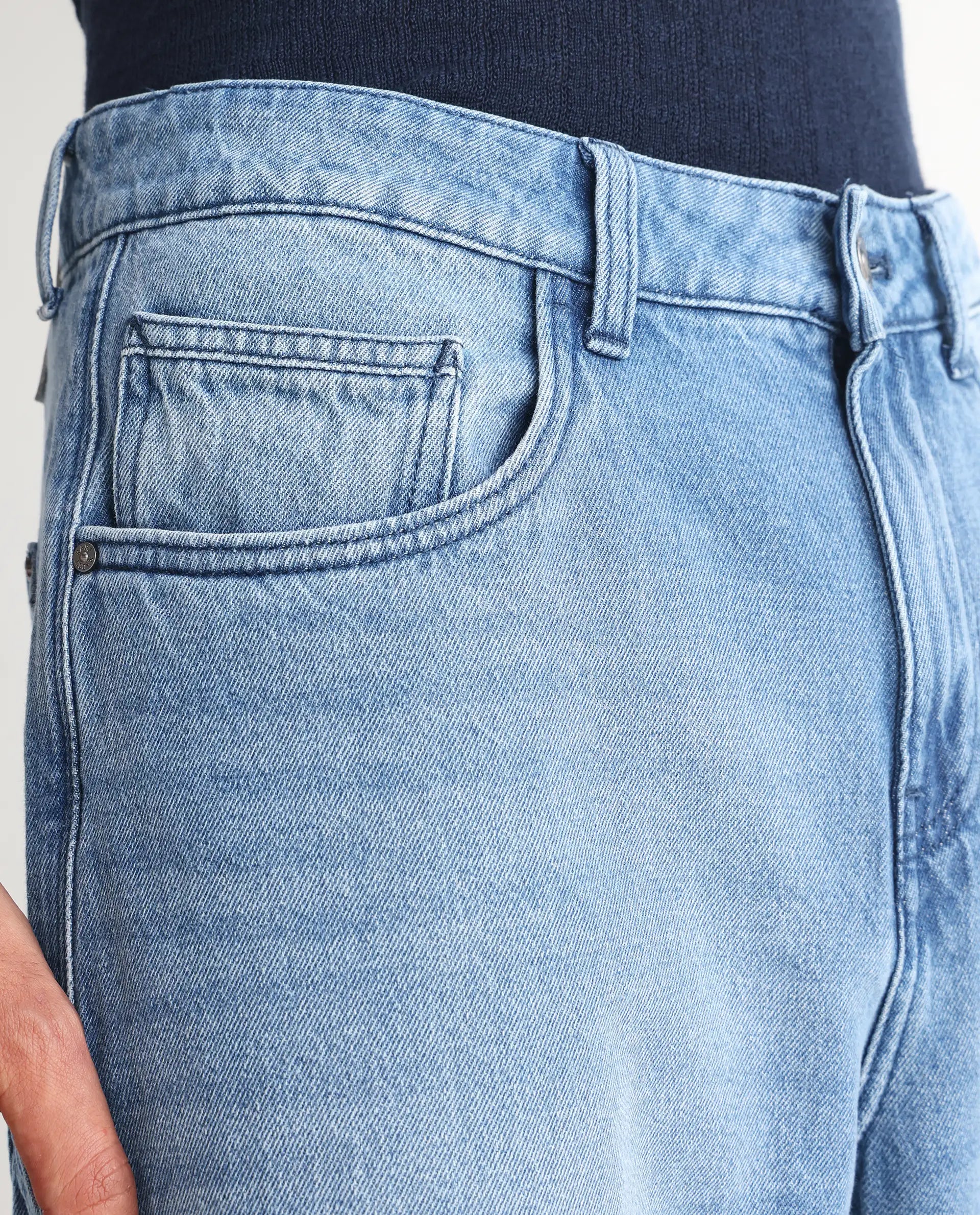 Rare Rabbit Men's Carpenter-2 Blue Cotton Plain Carpenter Fit Jeans