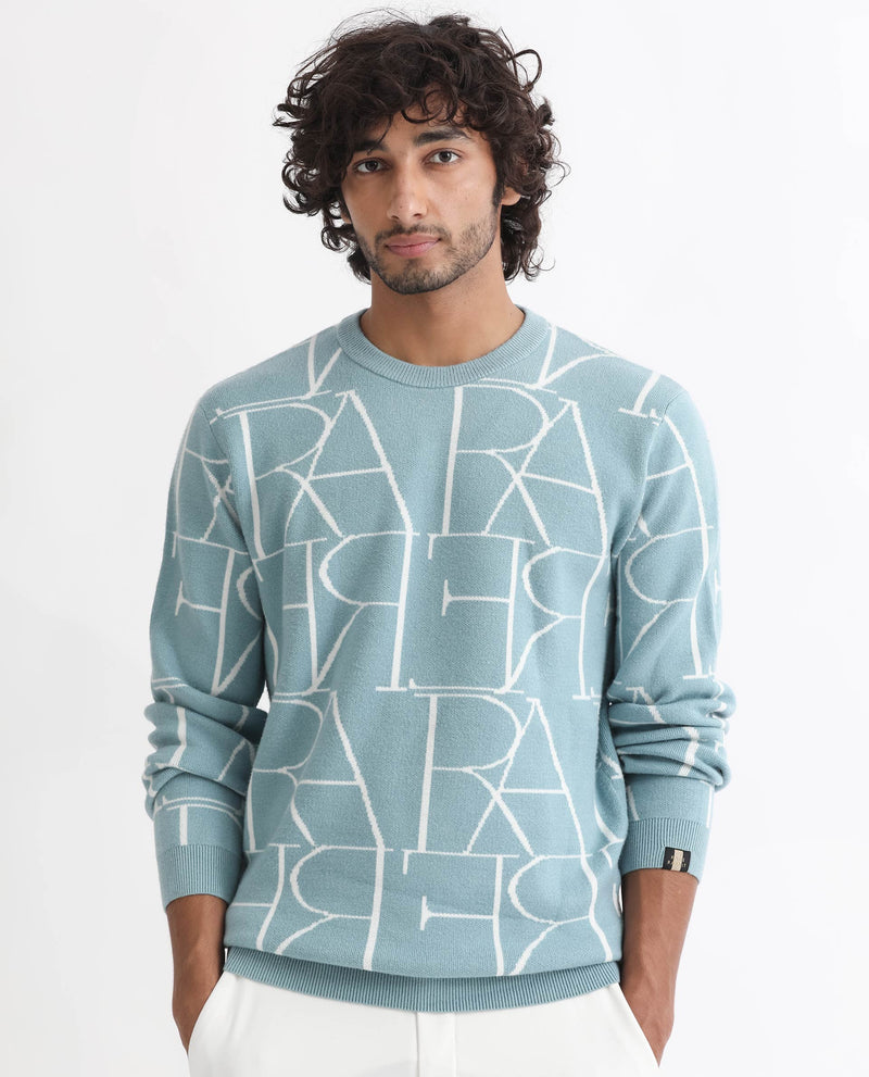 Rare Rabbit Mens Carrie Light Blue Sweater Viscose Polyester Nylon Fabric Crew Neck Knitted Full Sleeves Comfortable Fit