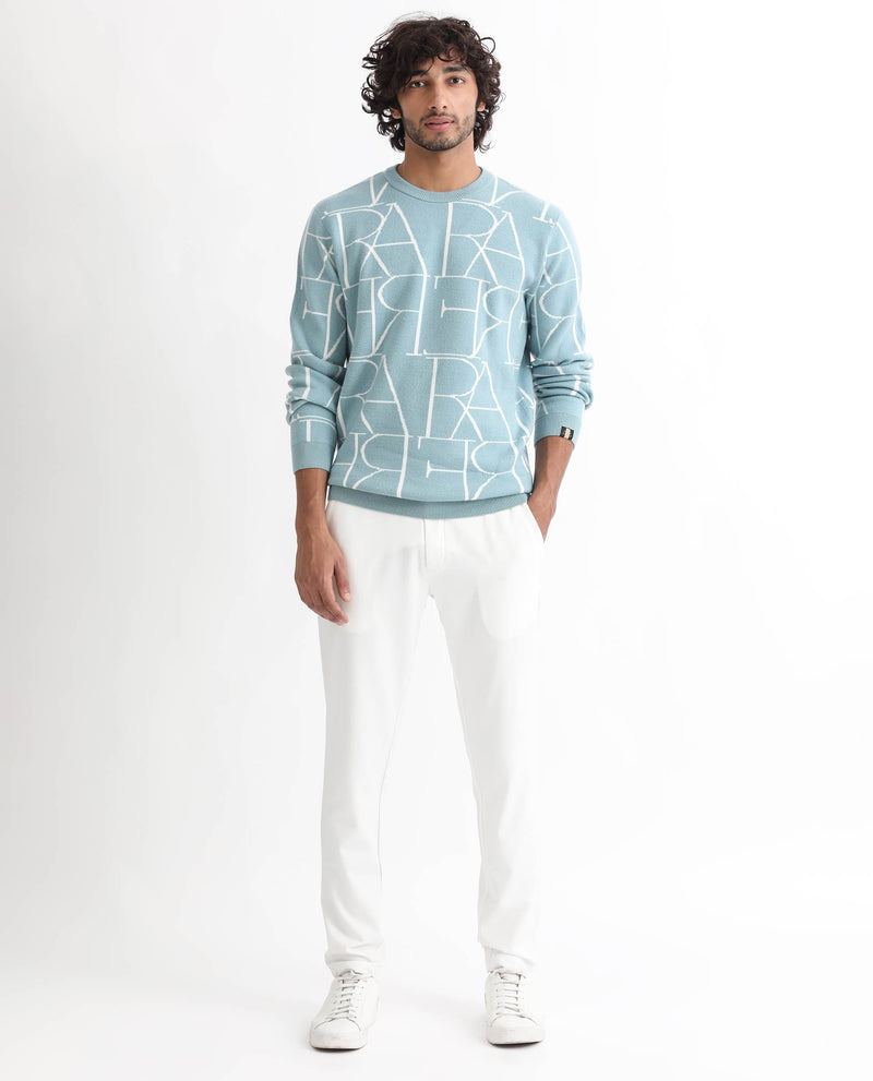 RARE RABBIT MENS CARRIE LIGHT BLUE SWEATER VISCOSE POLYESTER NYLON FABRIC CREW NECK KNITTED FULL SLEEVES COMFORTABLE FIT