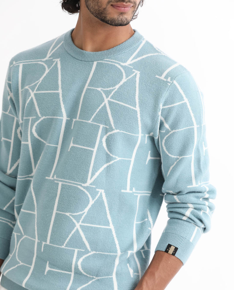 Rare Rabbit Mens Carrie Light Blue Sweater Viscose Polyester Nylon Fabric Crew Neck Knitted Full Sleeves Comfortable Fit