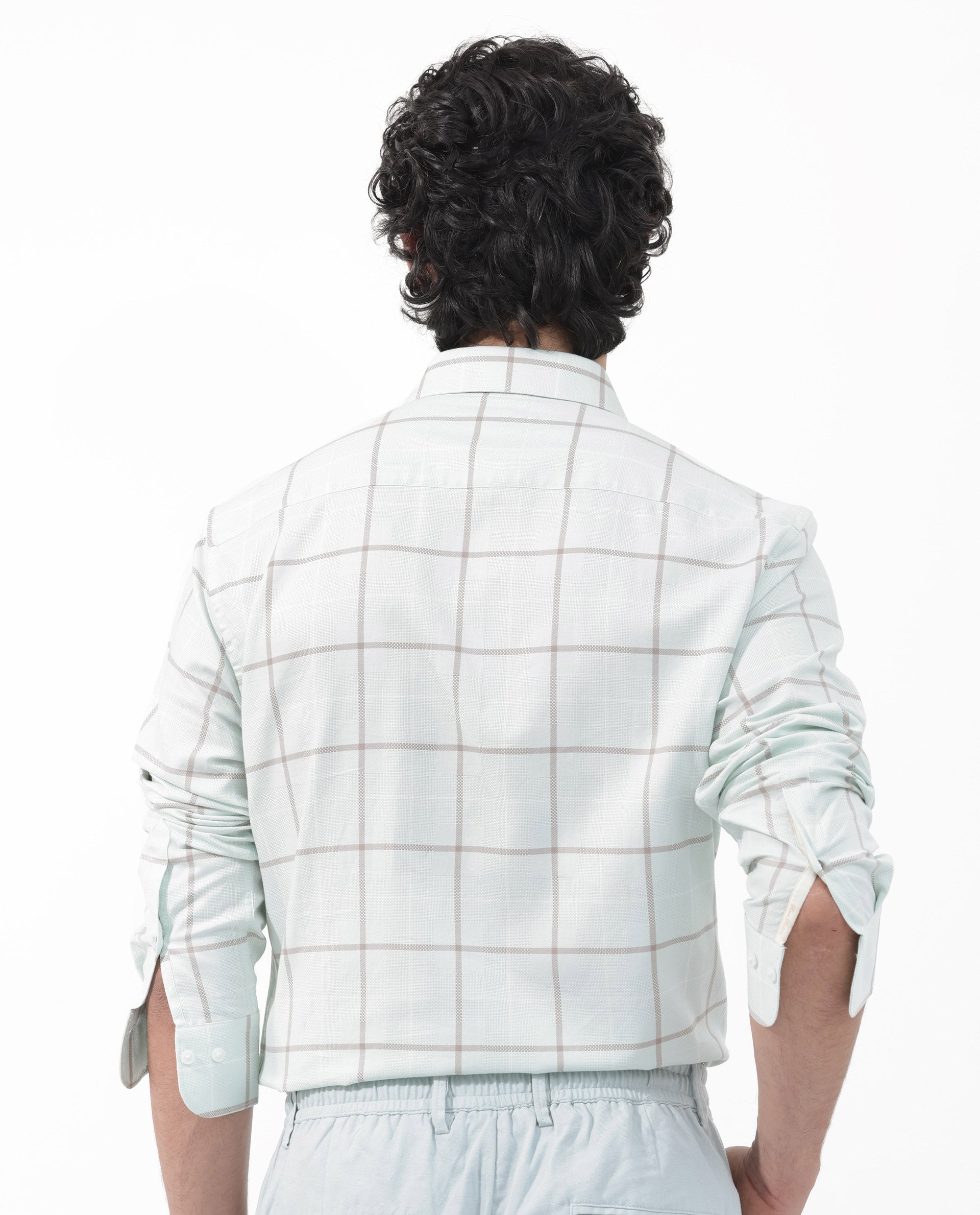 Rare Rabbit Men's Carrie Pastel Blue Cotton Fabric Full Sleeve Windowpane Checks Shirt