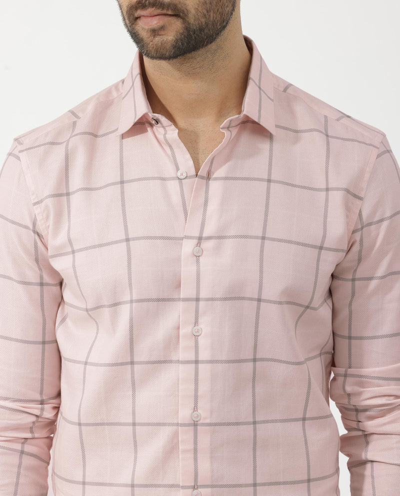 Rare Rabbit Men's Carrie Pastel Pink Cotton Full Sleeve Checks Shirt