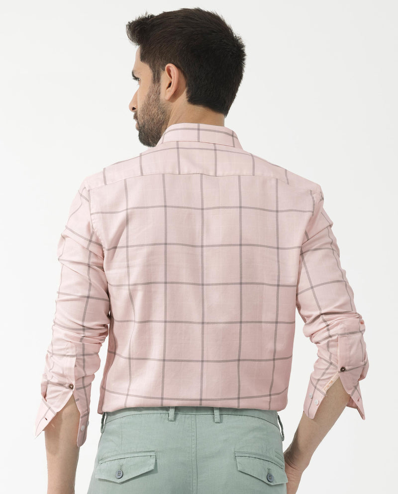 Rare Rabbit Men's Carrie Pastel Pink Cotton Full Sleeve Checks Shirt