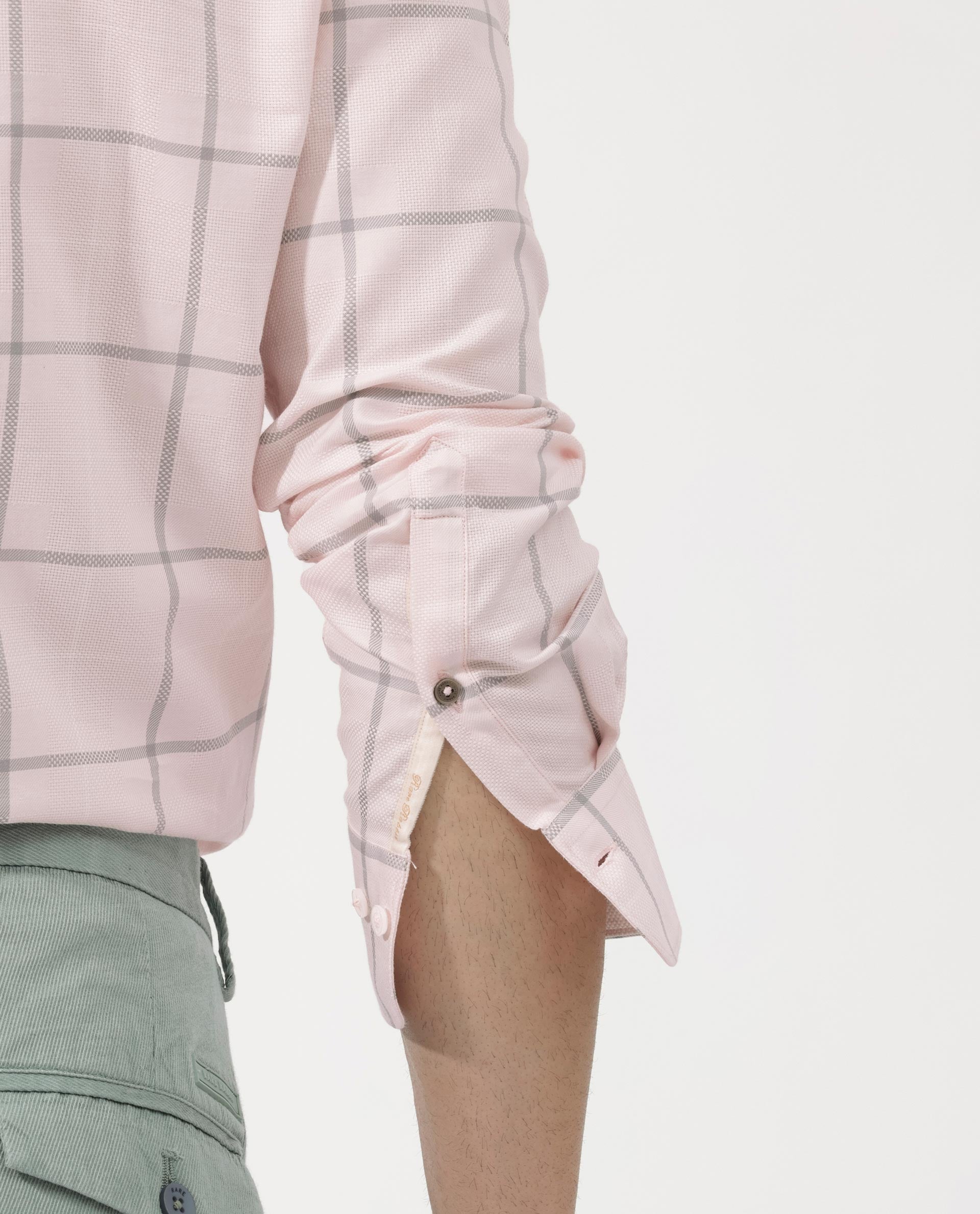 Rare Rabbit Men's Carrie Pastel Pink Cotton Full Sleeve Checks Shirt