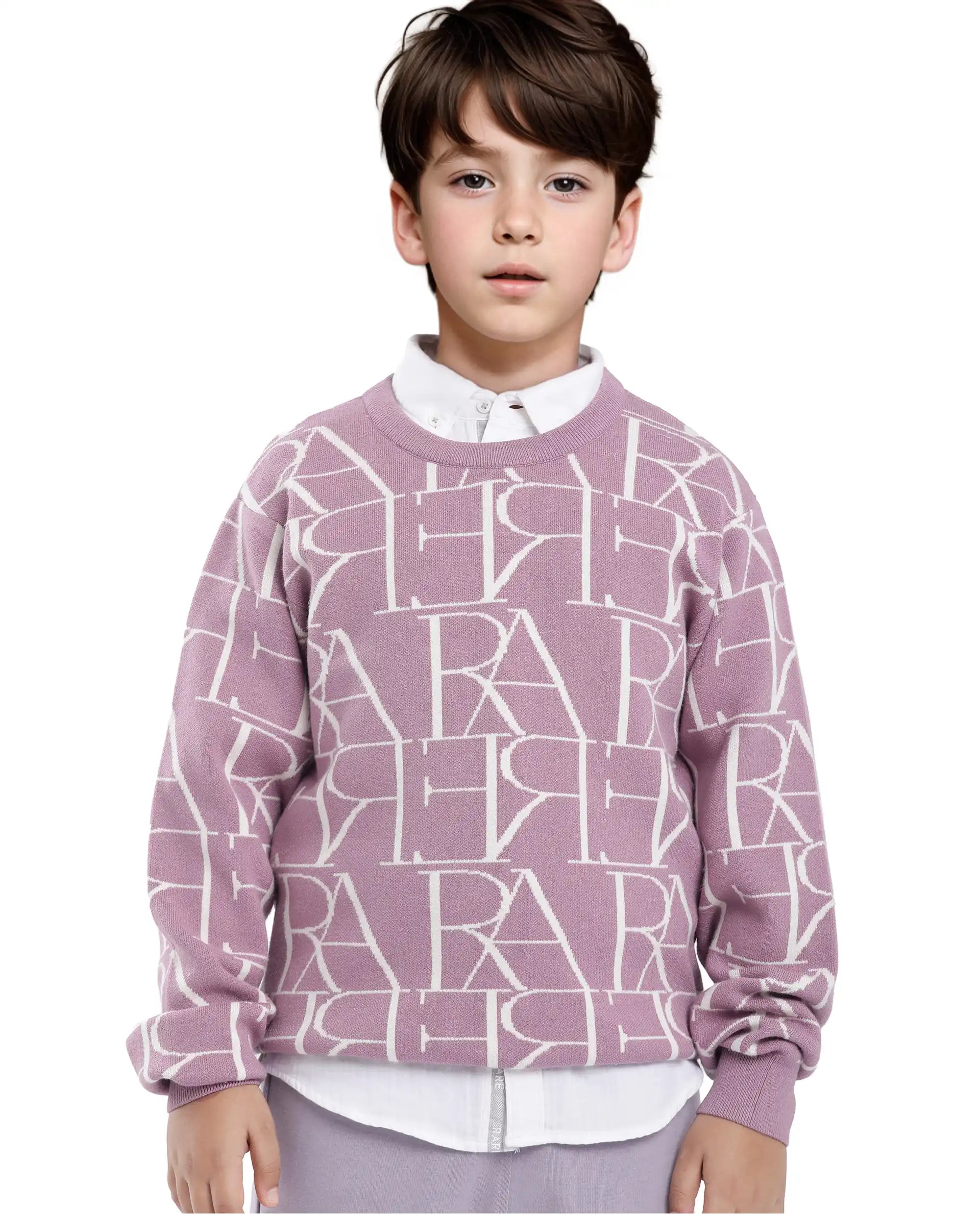 Rare Ones Kids Carrio Dusky Purple Full Sleeve Cotton Printed Regular Fit Sweater