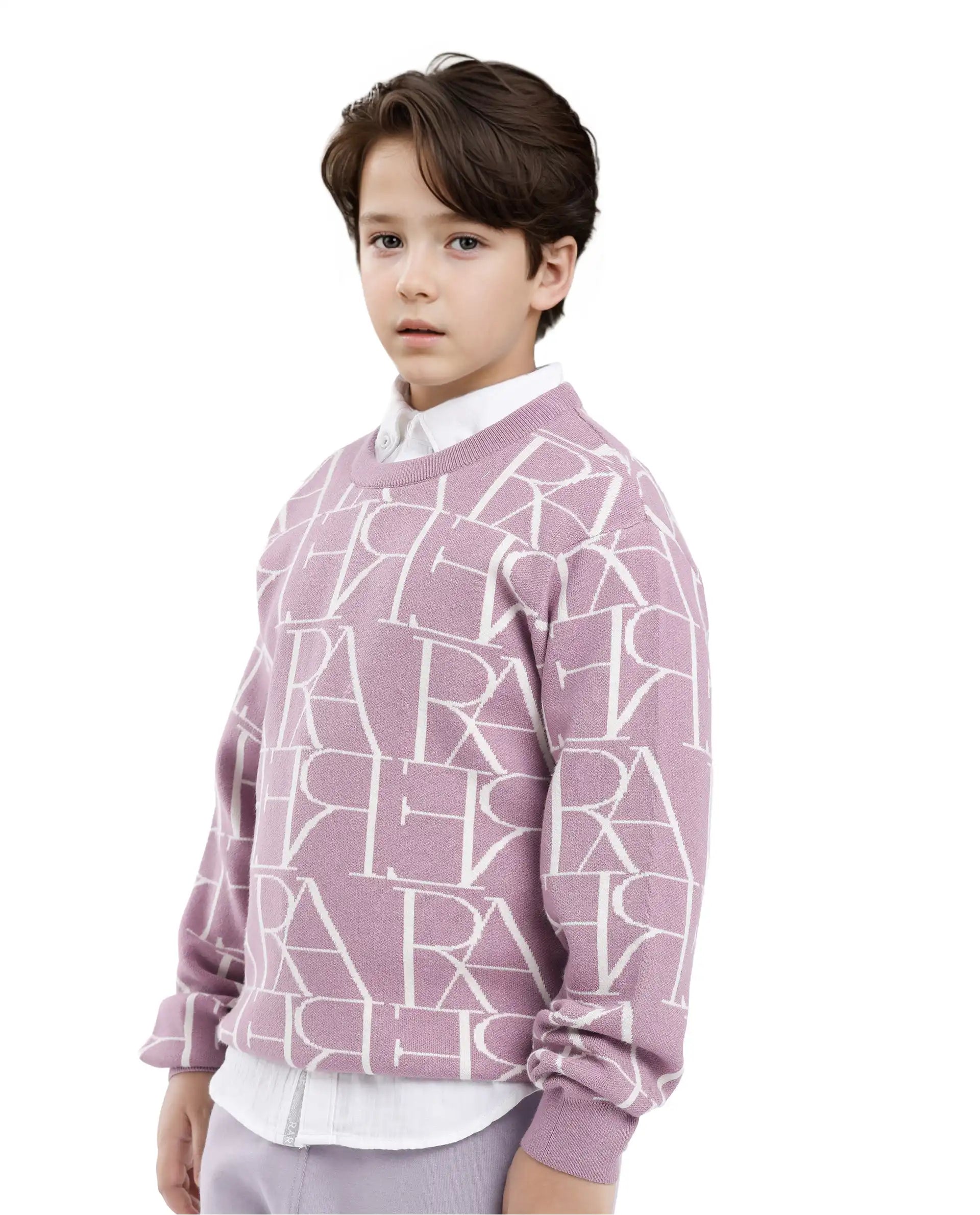 Rare Ones Kids Carrio Dusky Purple Full Sleeve Cotton Printed Regular Fit Sweater