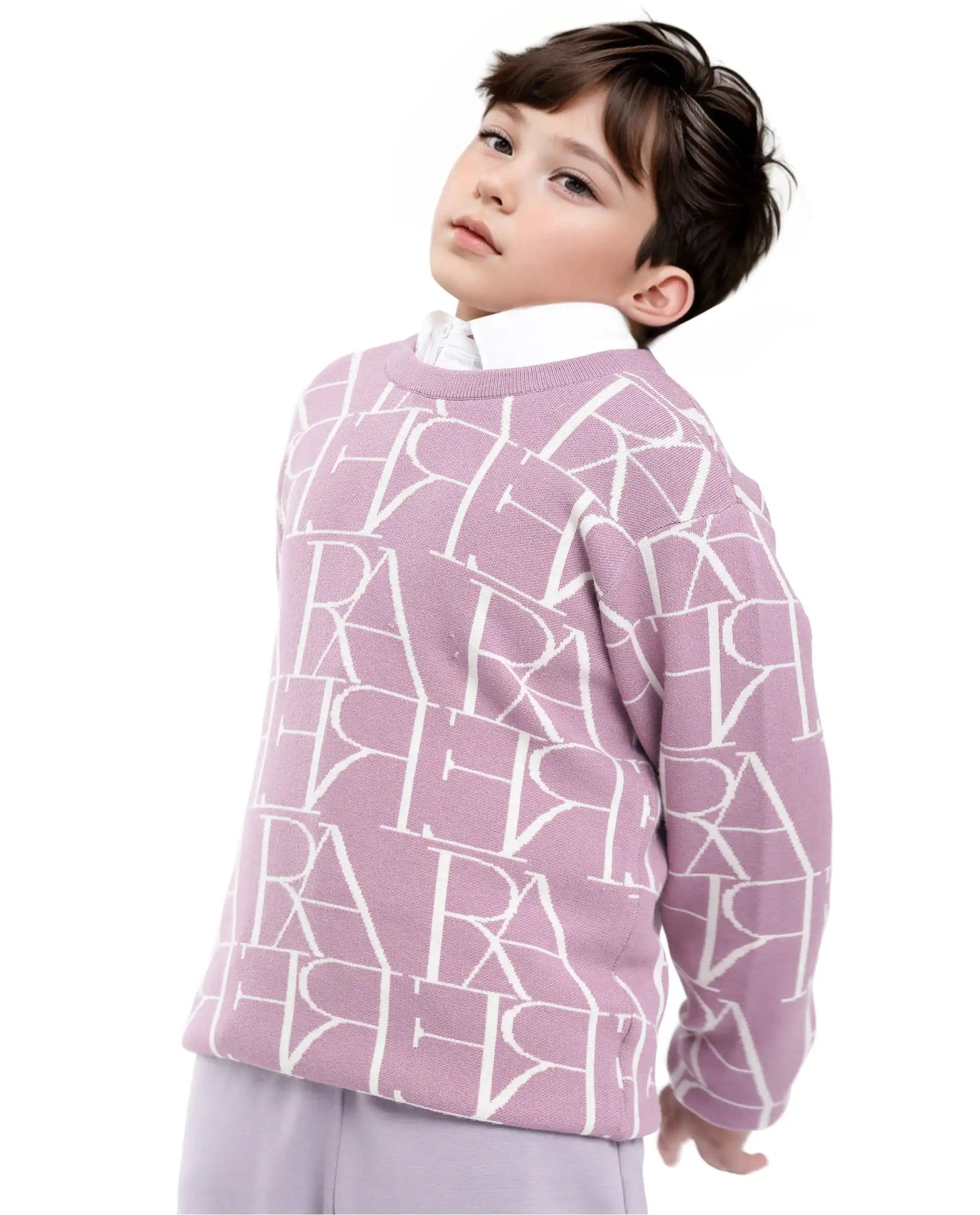 Rare Ones Kids Carrio Dusky Purple Full Sleeve Cotton Printed Regular Fit Sweater