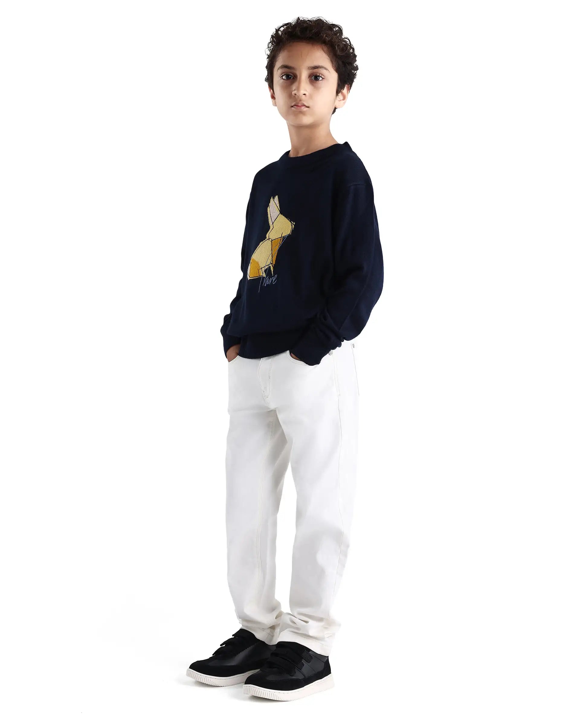 Rare Ones Kid's Corvo-K Off White Cotton Blend Fabric Regular Plain Denim Pant