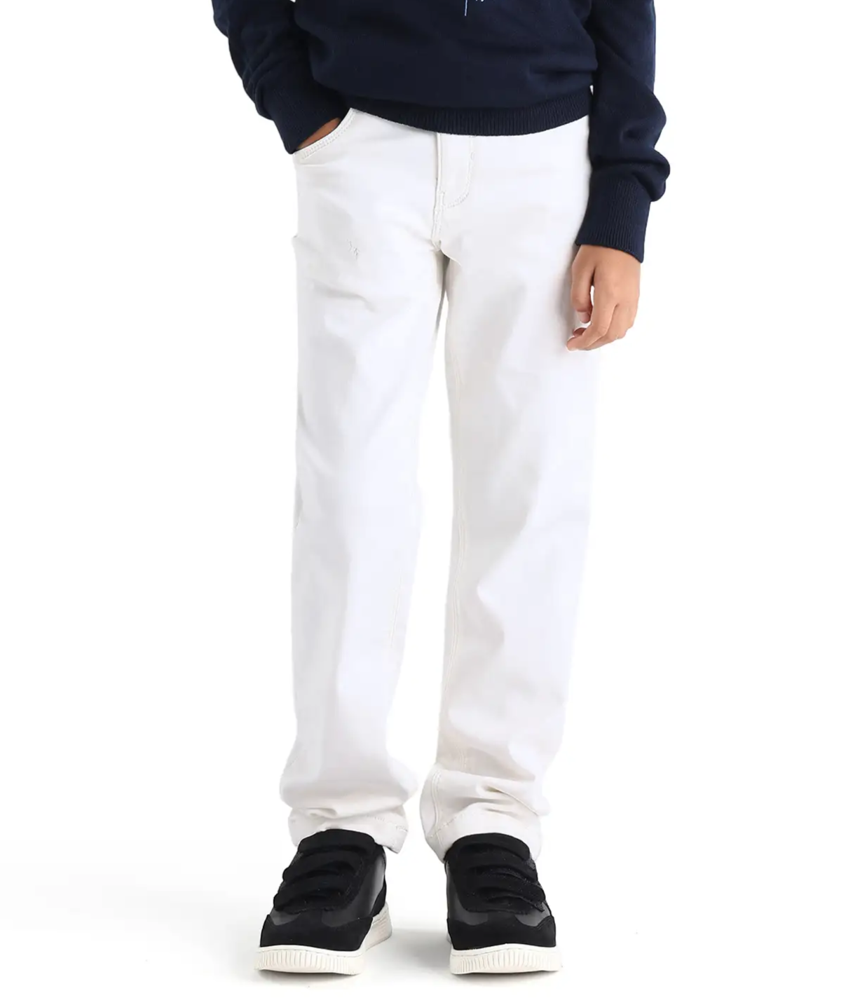 Rare Ones Kid's Corvo-K Off White Cotton Blend Fabric Regular Plain Denim Pant