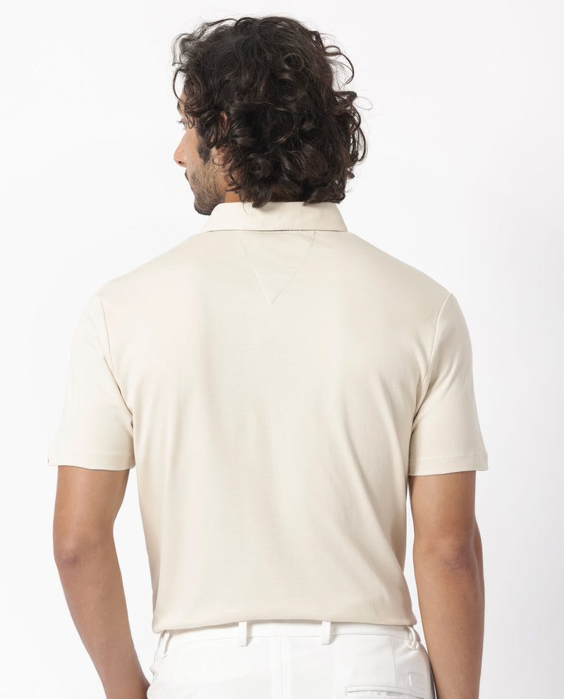 Rare Rabbit Men's Casca Dark Beige Cotton Fabric Collared Neck Half Sleeves Polo T-Shirt