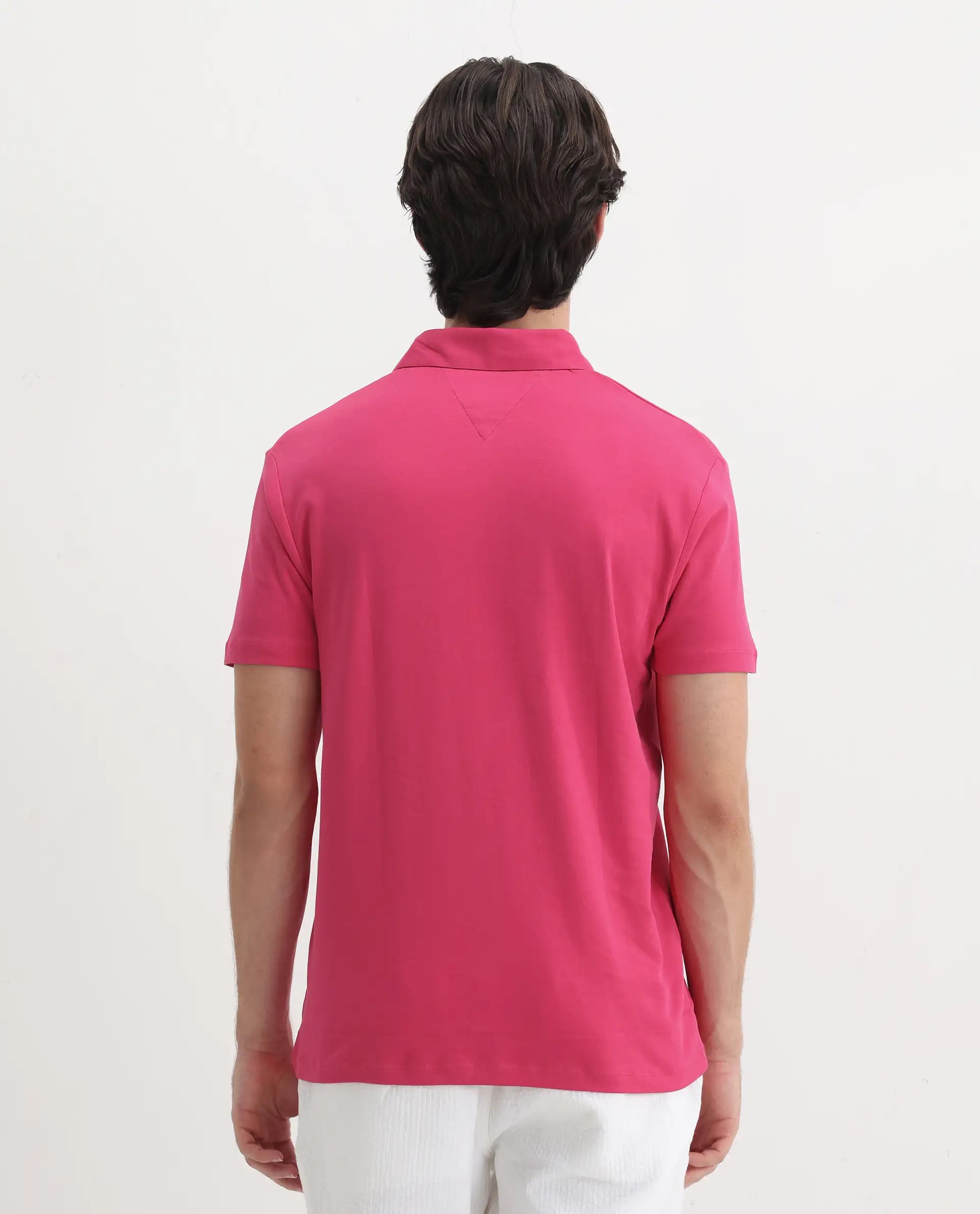 Rare Rabbit Men's Casca Flouroscent Red Cotton Plain Regular Fit Half Sleeve Polo