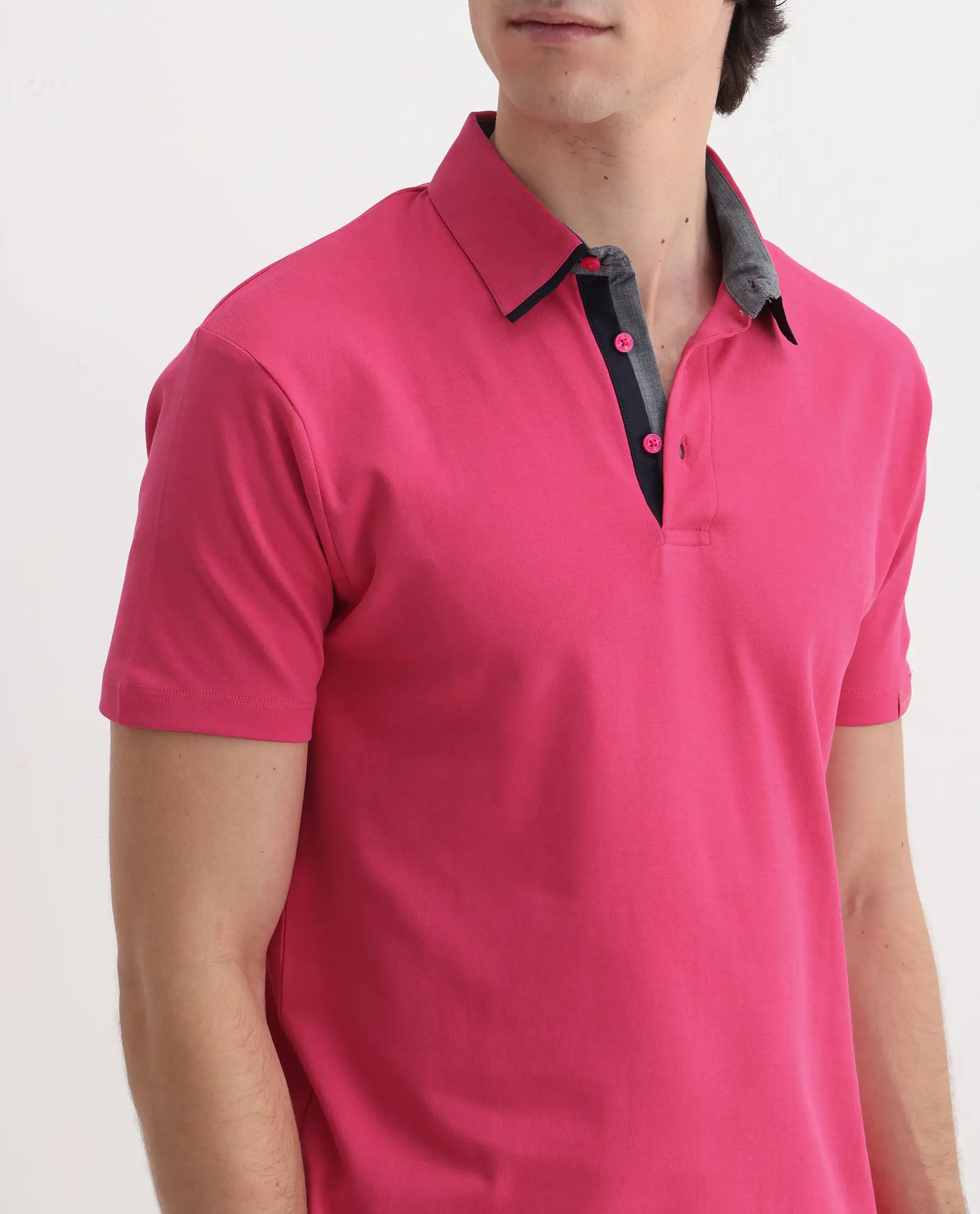 Rare Rabbit Men's Casca Flouroscent Red Cotton Plain Regular Fit Half Sleeve Polo