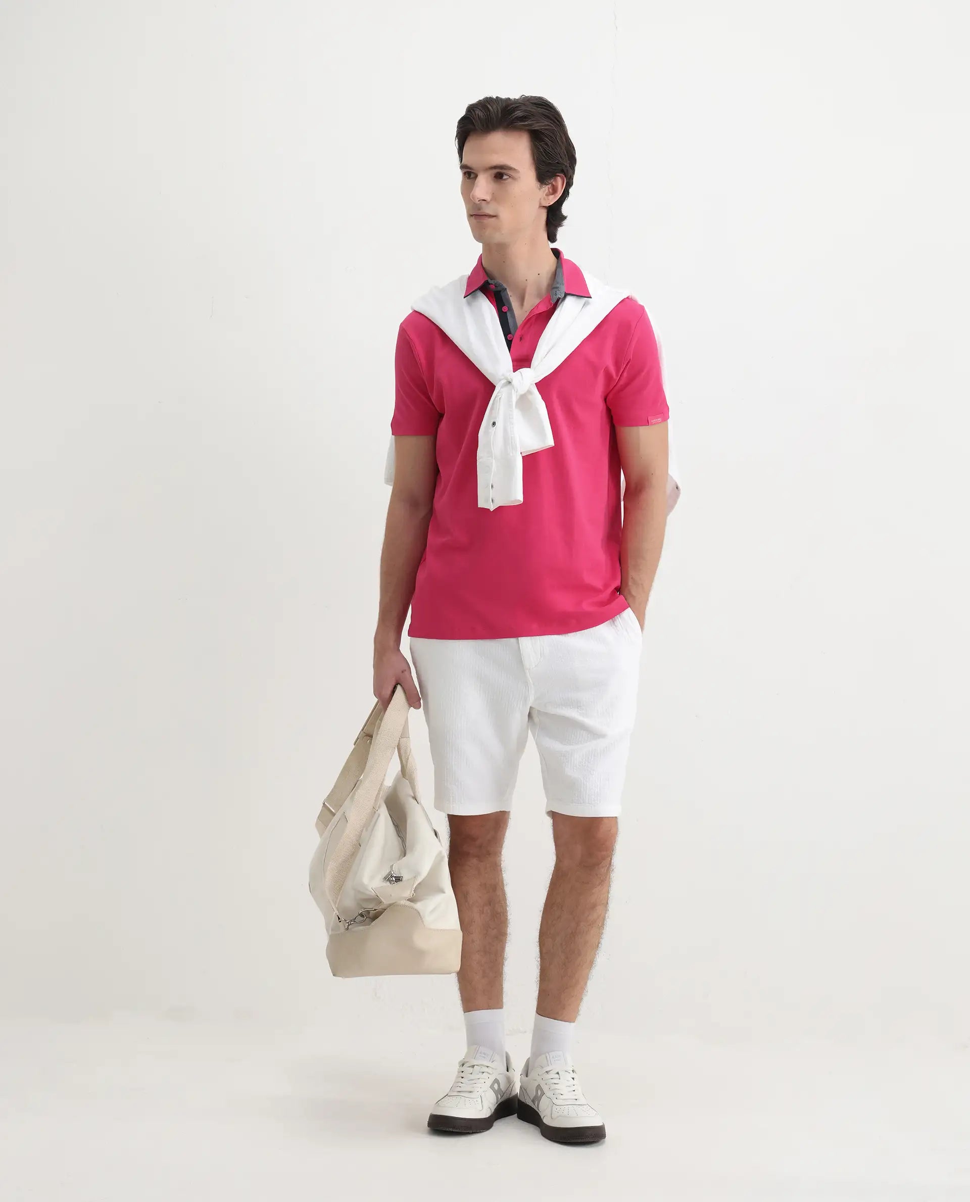 Rare Rabbit Men's Casca Flouroscent Red Cotton Plain Regular Fit Half Sleeve Polo